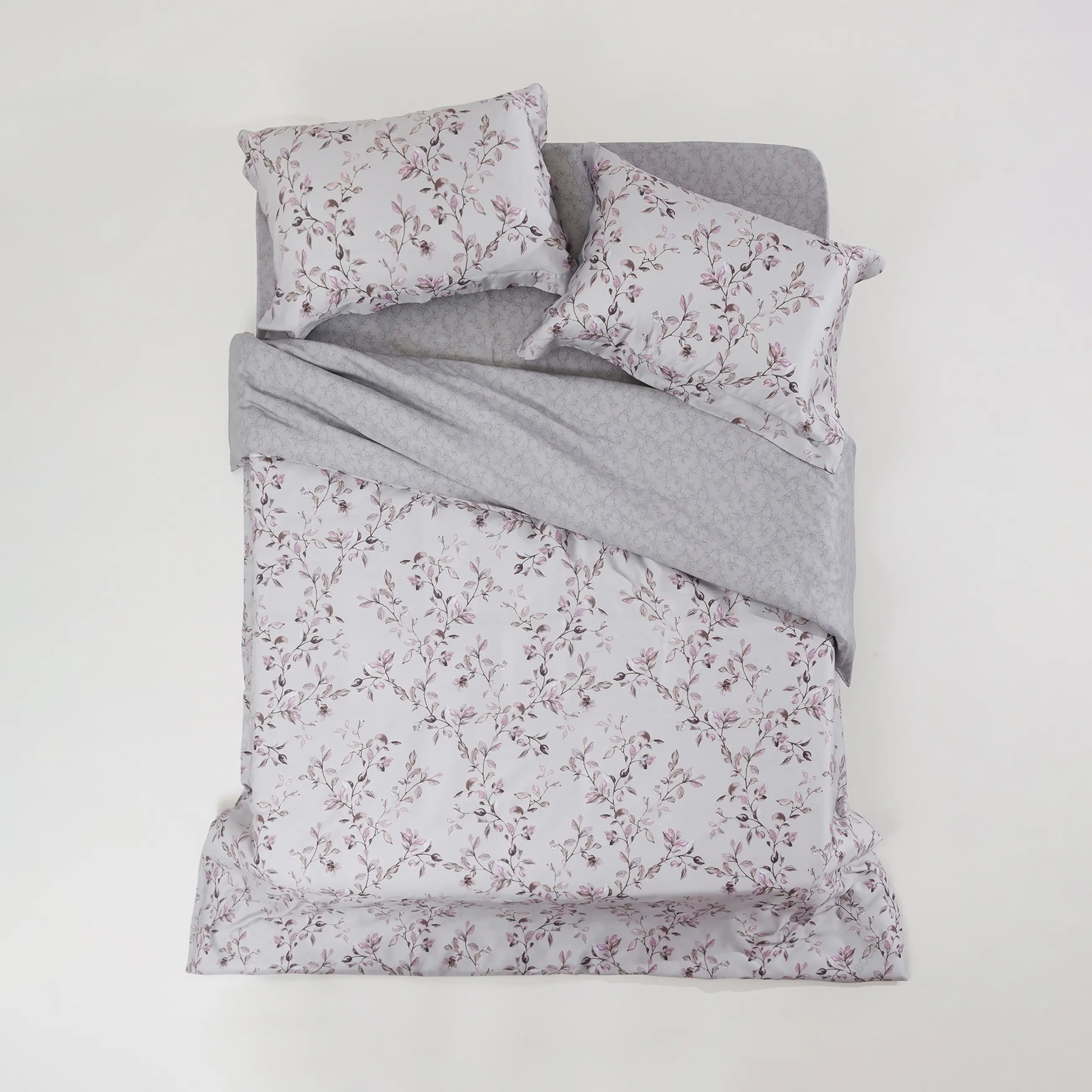 Bed linen set, Euro, Tencel 300 TC, grey, Branches, Tencel