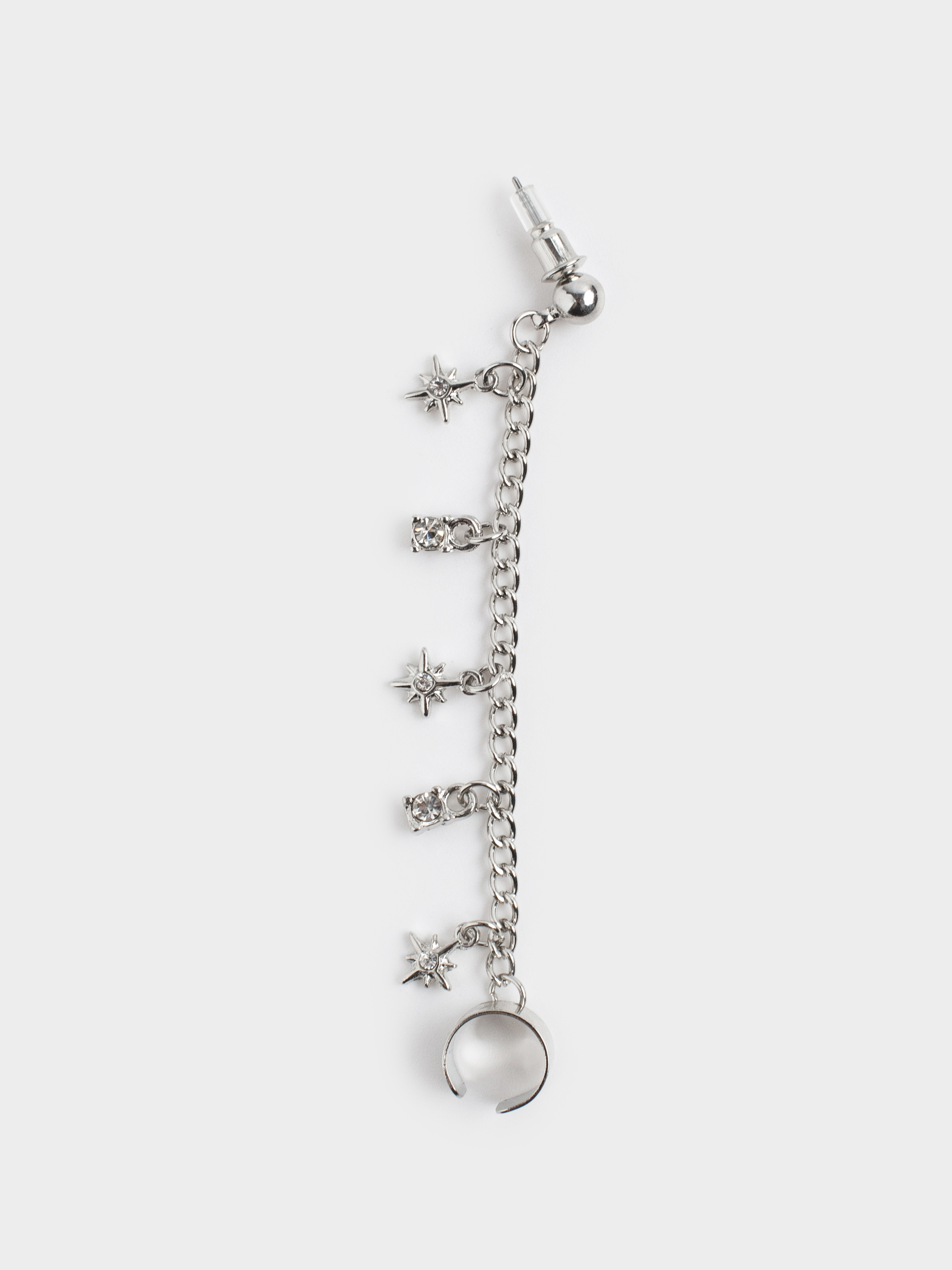 Cuff earring, single size, with pendant, Metal / Rhinestones, Stars, Mineral, image-1