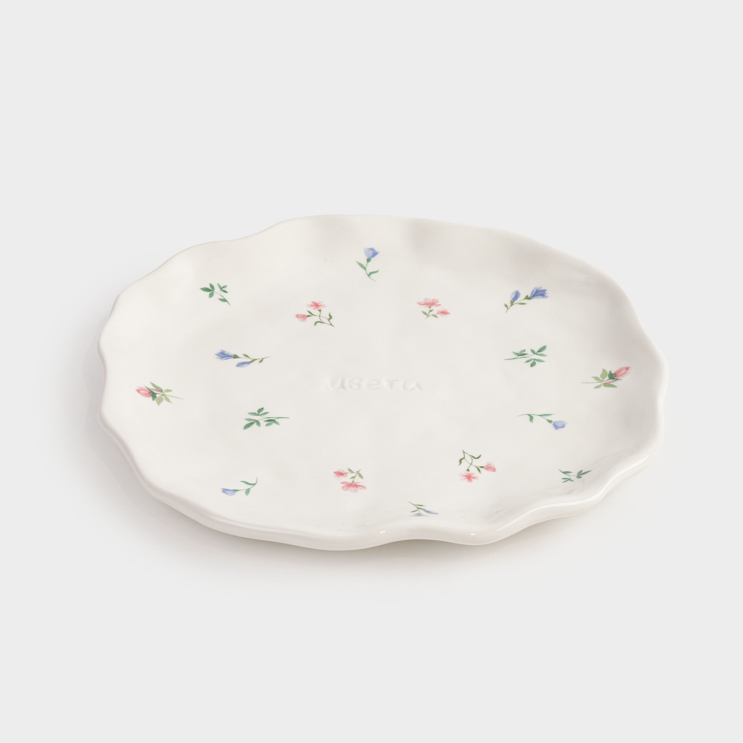 Dish, 23 cm, ceramic, milky, Flowers, El flora