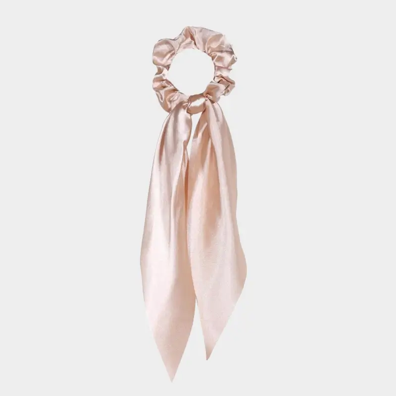 Elastic band for hair, 25 cm, with ribbon, satin, beige, Silk ,image-0