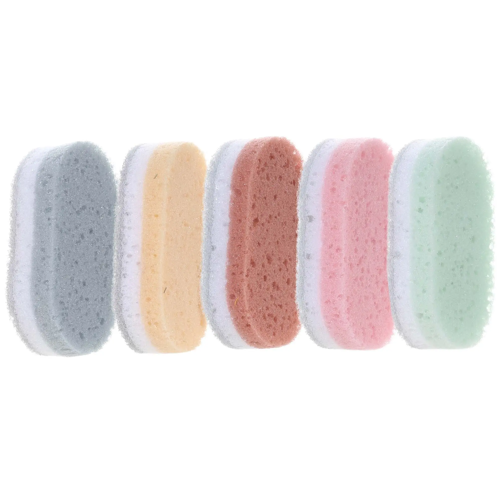 Dish washing sponge, 10x6 cm, 5 pcs, foam rubber / abrasive, oval, pastel, Clean, image-0