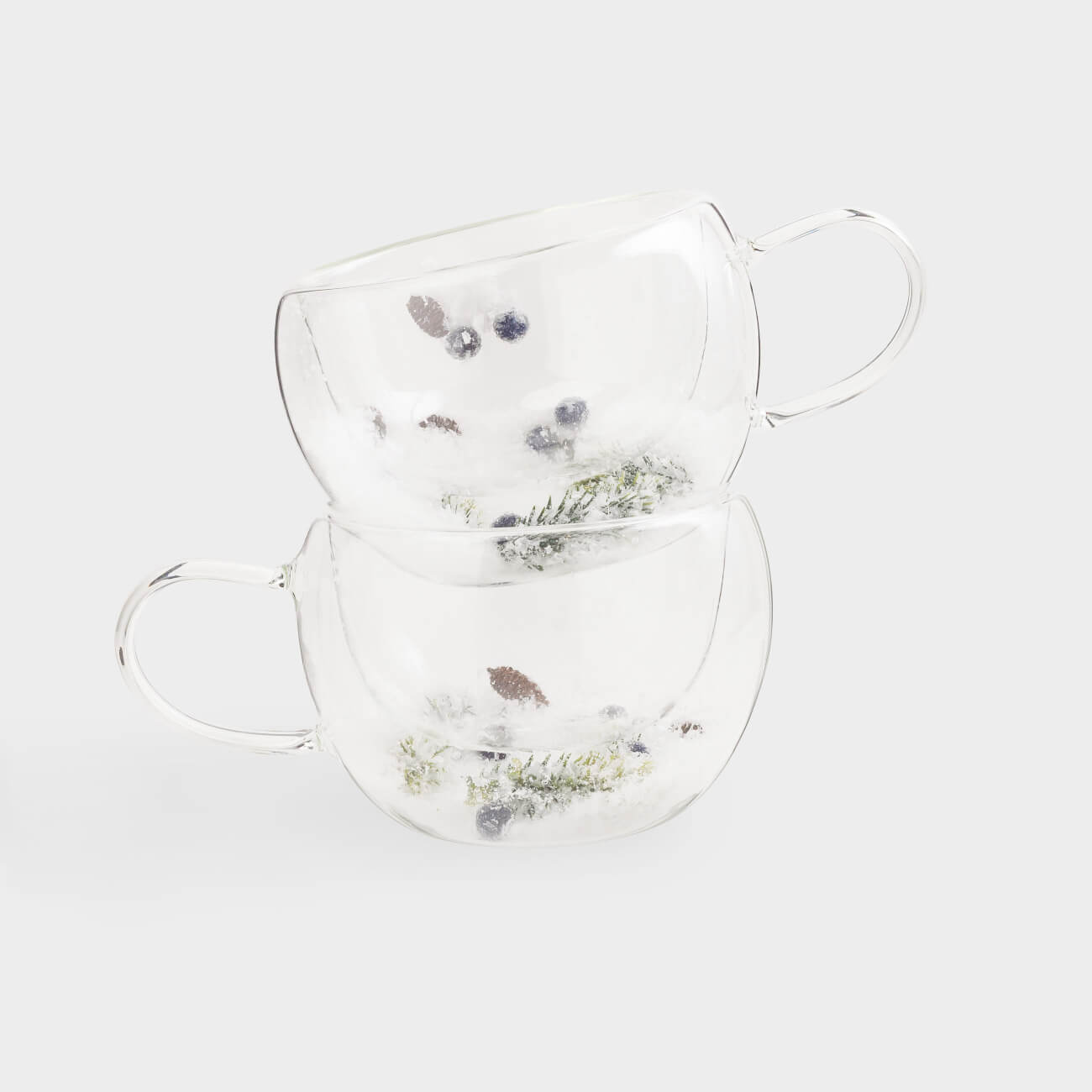 Mug, 280 ml, 2 pcs, B glass, with fir branches, cones and berries inside, Air decor, image-0