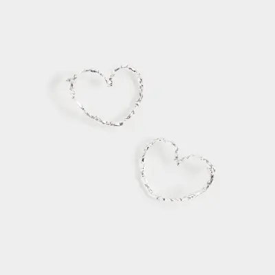 Stud earrings, 4 cm, 2 pieces, metal, silver, Hearts, Jewelry heart ,image-0
