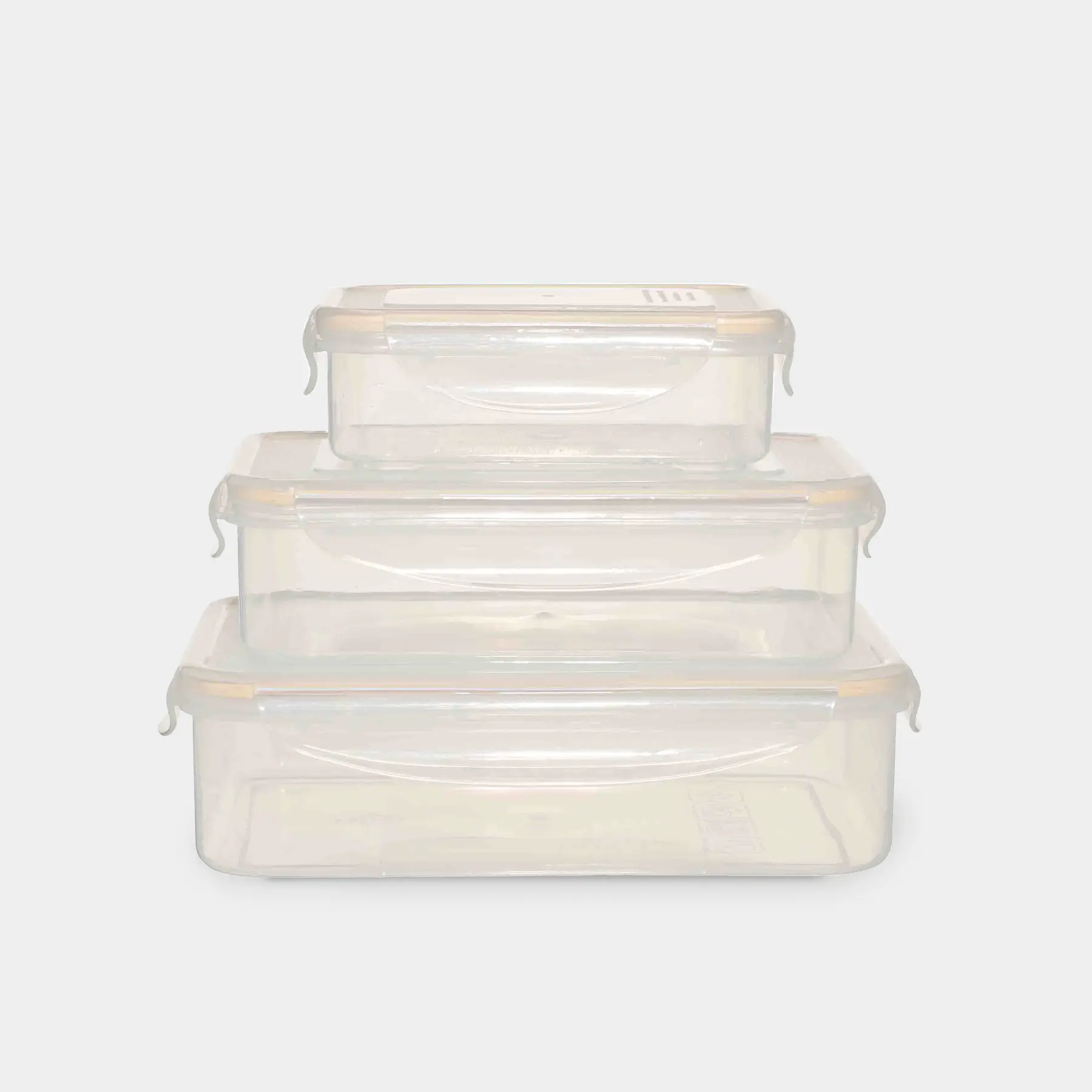 Container set, 3 pcs, with clips, plastic / silicone, rectangular, beige, Roomy clip