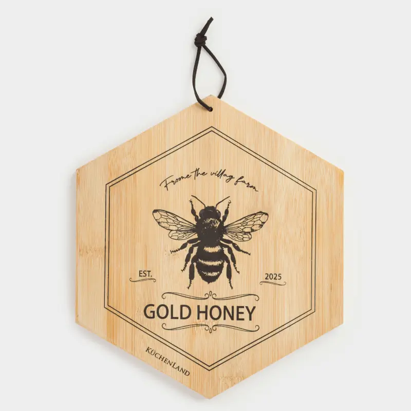 Cutting board, 25x22 cm, bamboo, hexagonal, Bee, Honey ,image-0