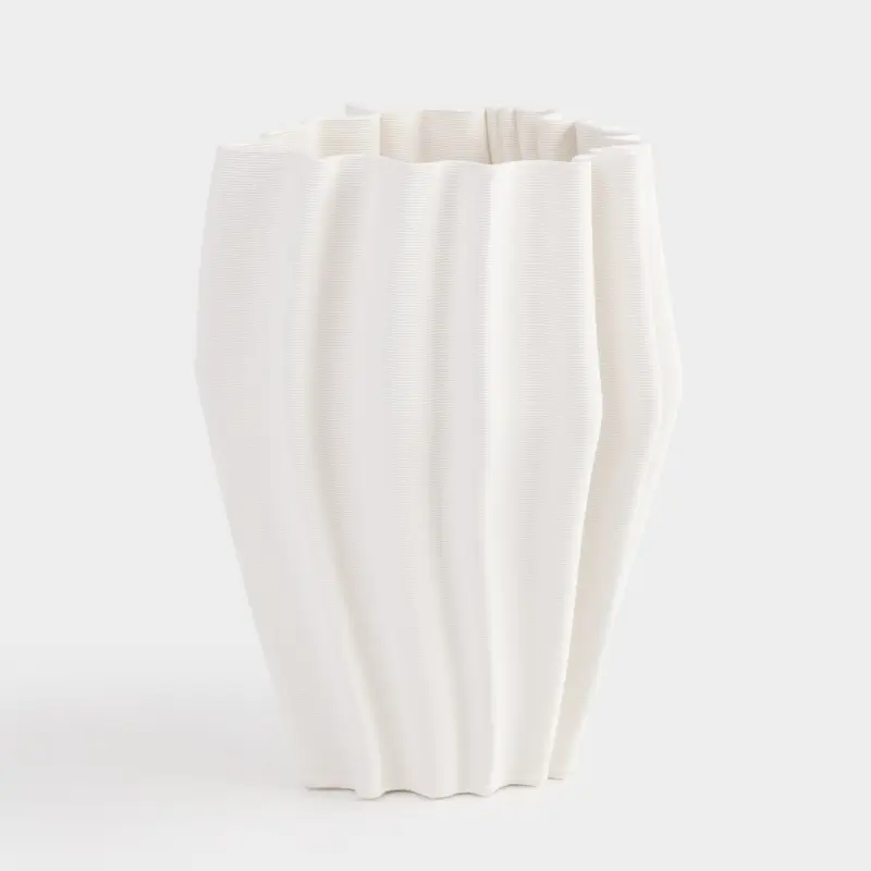 Flower vase, 26 cm, ceramic, milky, Textured lines, Crumple ,image-0