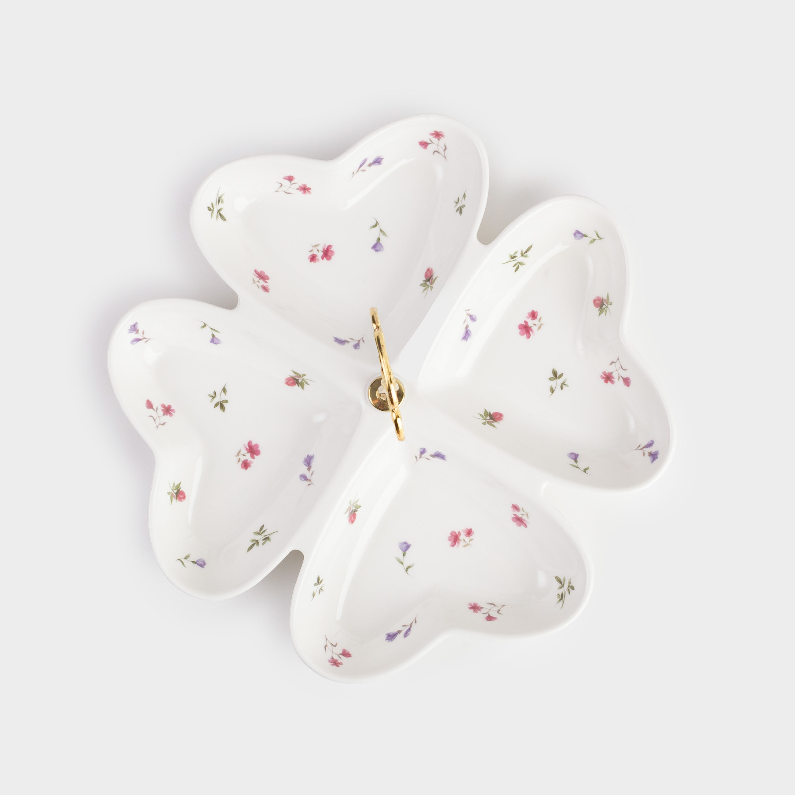 Snack stand, 23x17 cm, 4 compartments, with handle, ceramic / steel, Heart in flowers, El flora, image-3