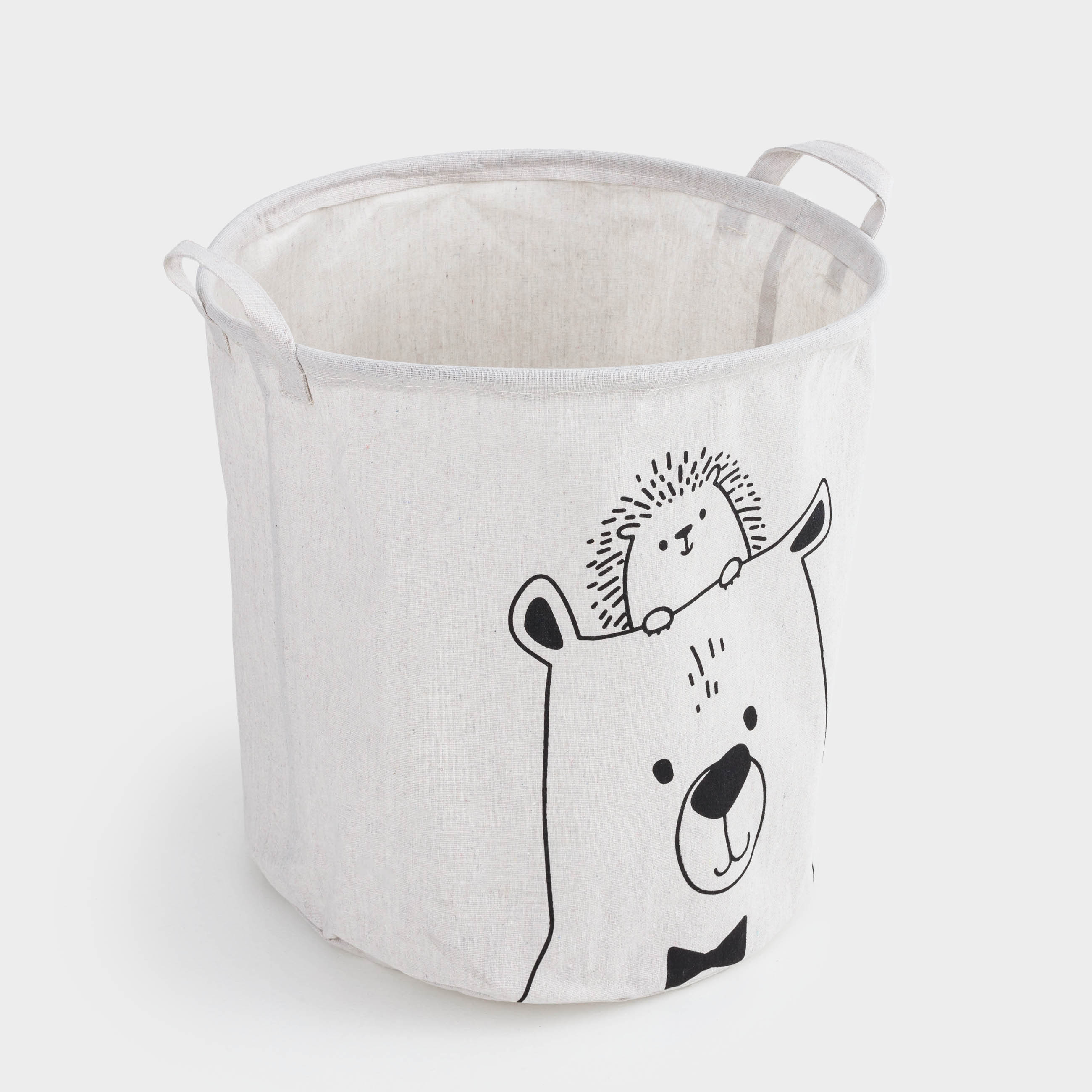 Storage bag, 35x40 cm, with handles, cotton/polyester, round, Milky, Bear and hedgehog, Funny world, image-3