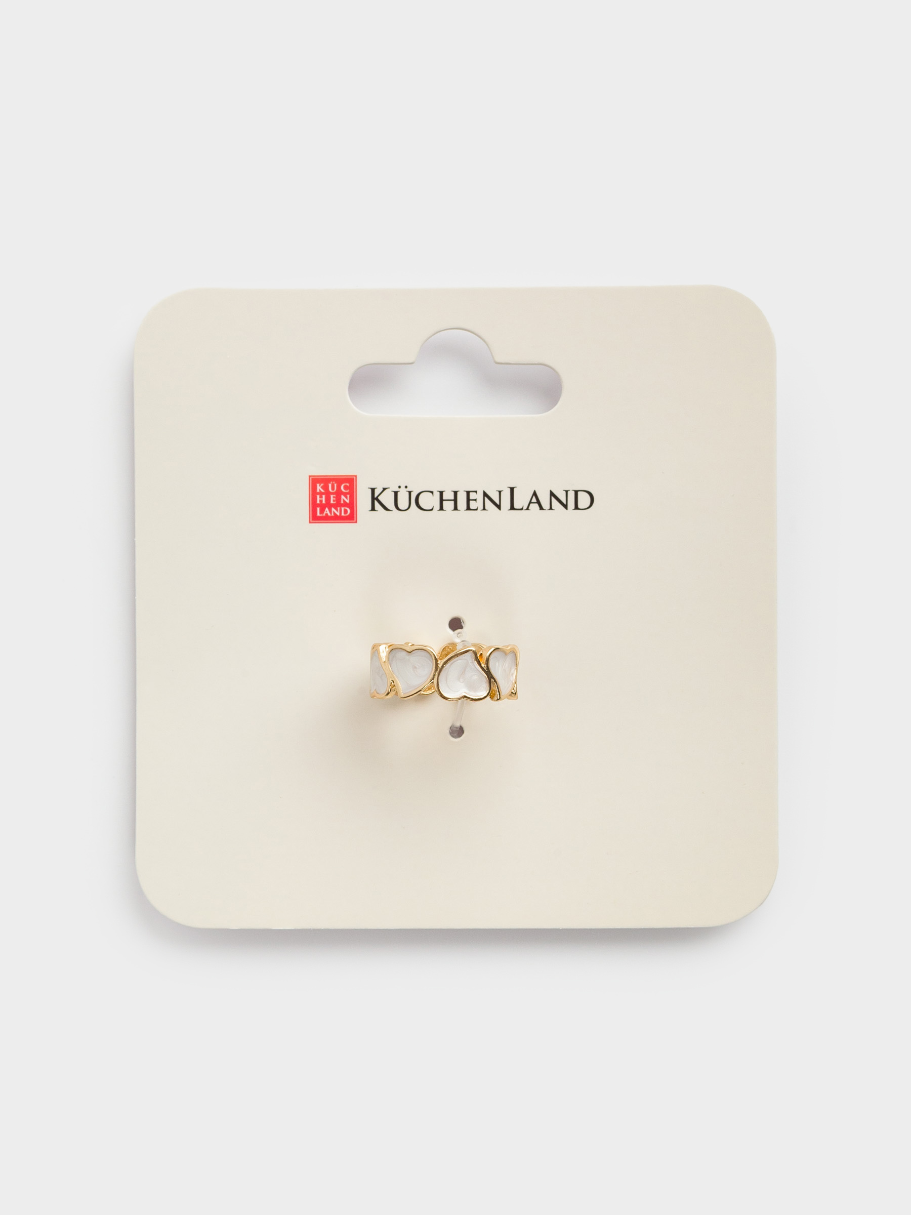 Ring, size S-M, single size, metal / acrylic, golden beige, Hearts, Jewelry heart