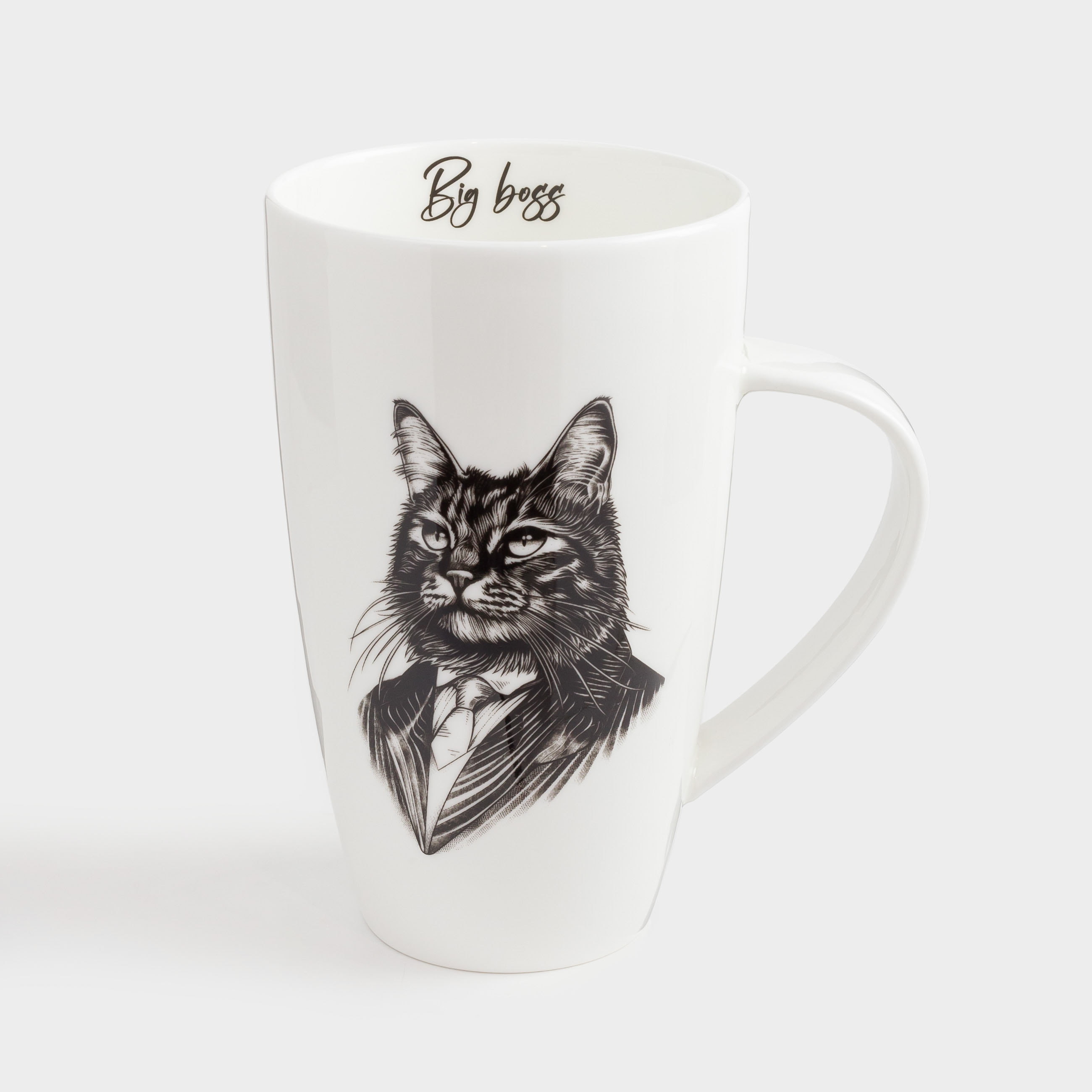Mug, 650 ml, Porcelain F, white, Cat in a suit, Cat, image-0