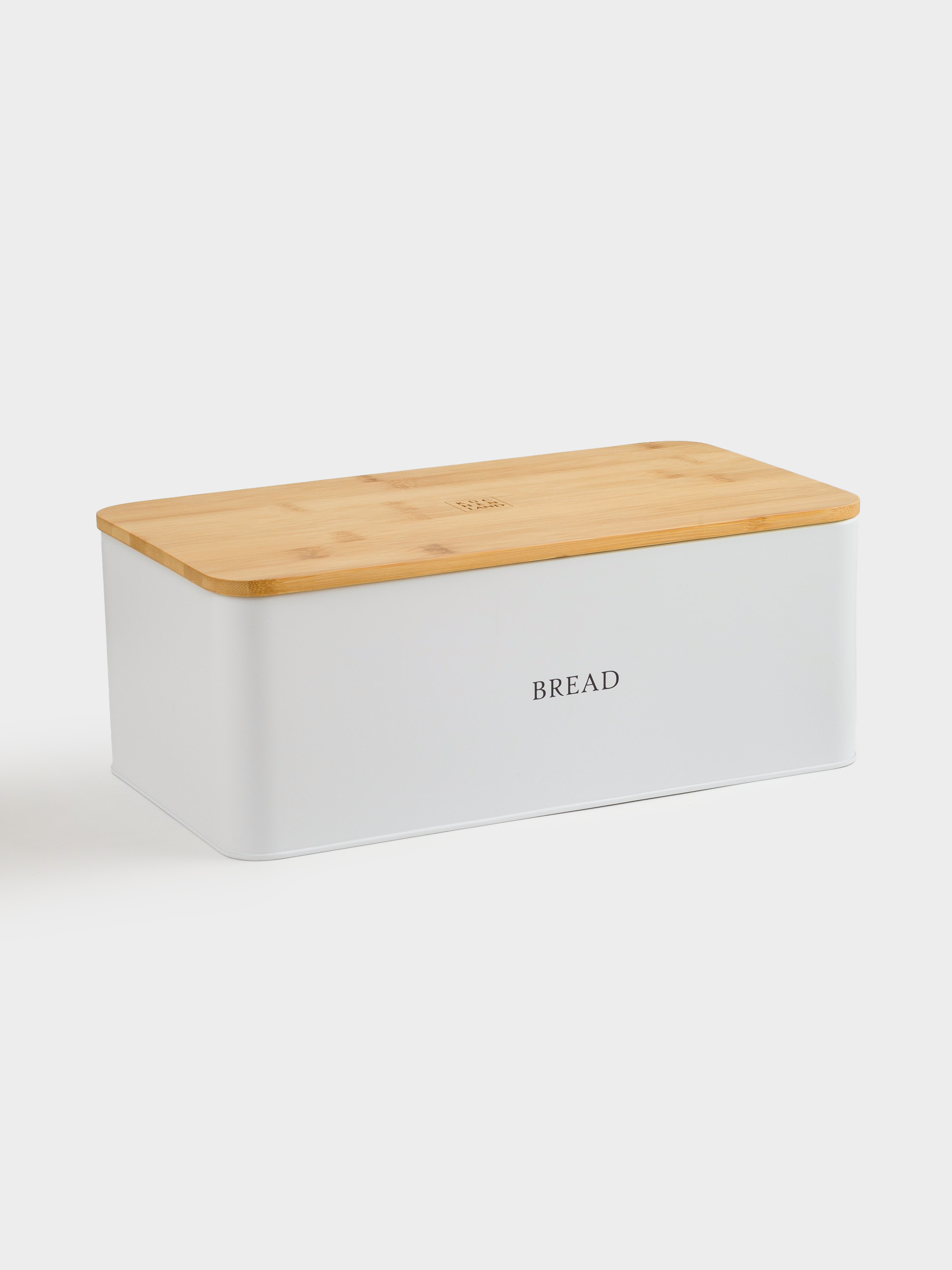 Bread box, 33x18x12 cm, with cutting board, metal / bamboo, rectangular, white, Nostalgia, image-1
