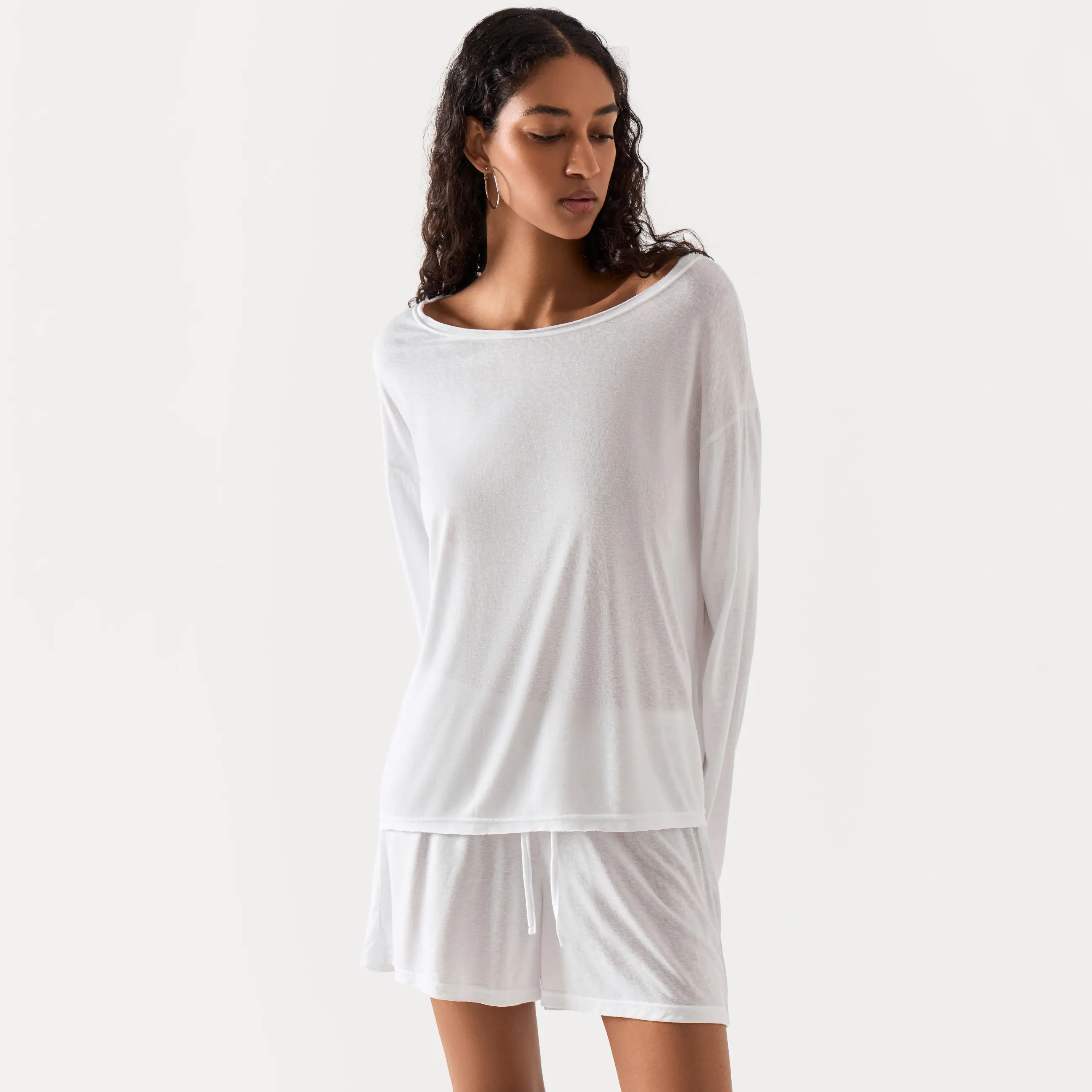 Women's long sleeve, homewear, size L, viscose / polyester, white, Railia