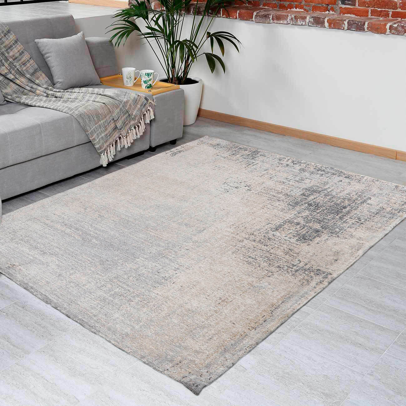 Carpet, 150x210 cm, beige-gray, cotton, Traces