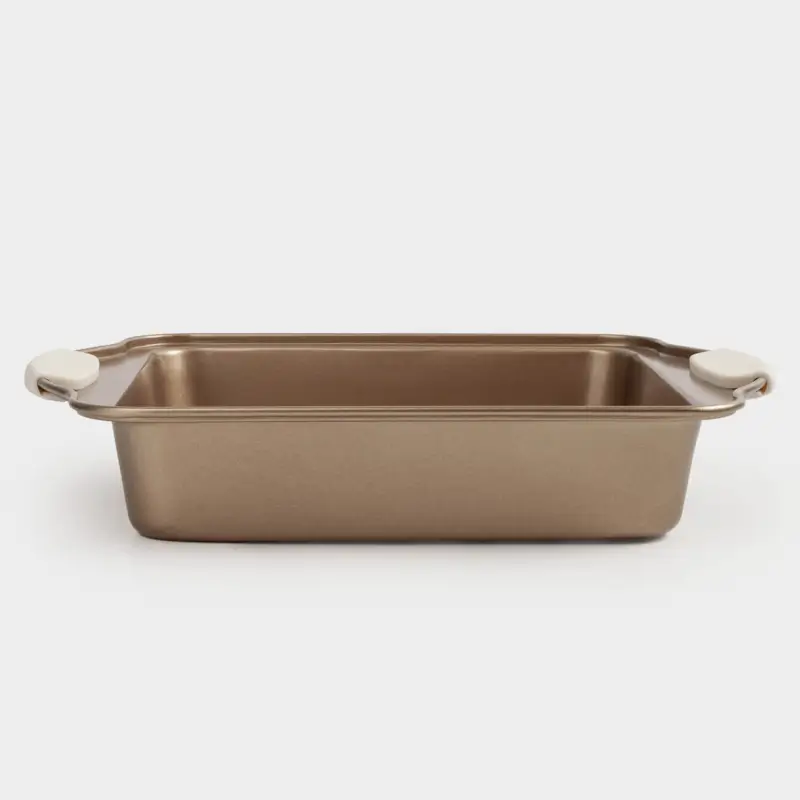 Baking dish, 28x22 cm, with handles, steel / silicone, square, copper, Resto 
