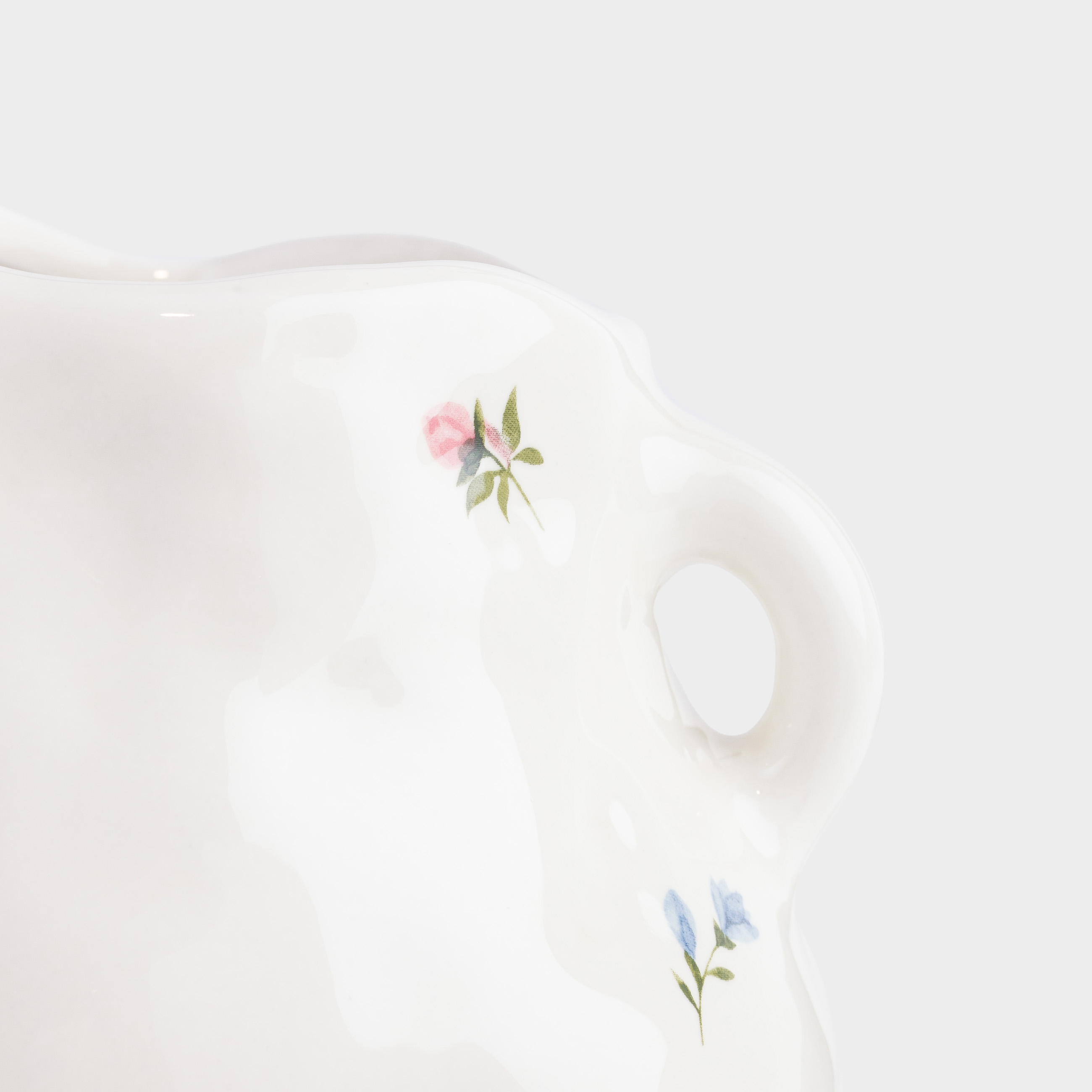 Flower vase, 20 cm, with handles, ceramic, milky, Flowers, El flora
