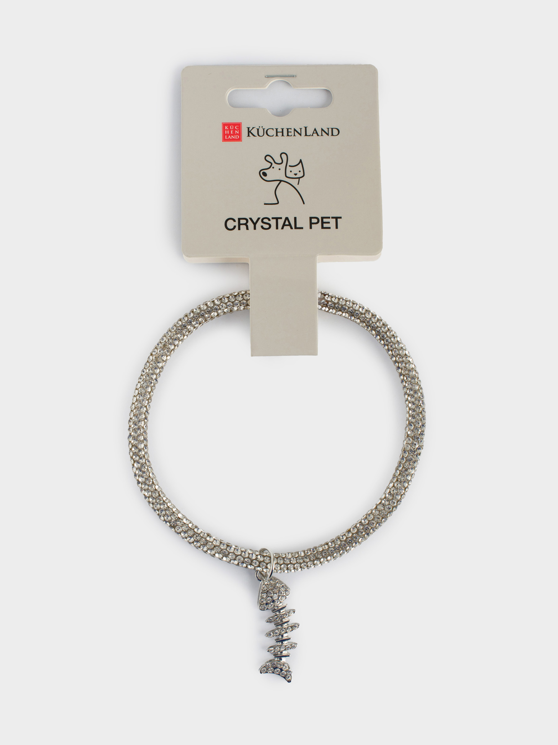 Pet collar, 25/30 cm, decorative, metal / rhinestones, silver, Fish, Crystal pet, image-1