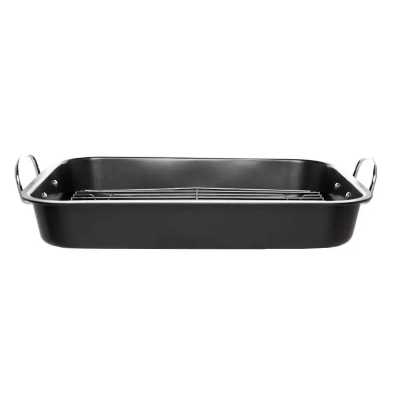 Baking tray, 37x29 cm, with handles and grill, coated, steel, black, BBQ ,image-0