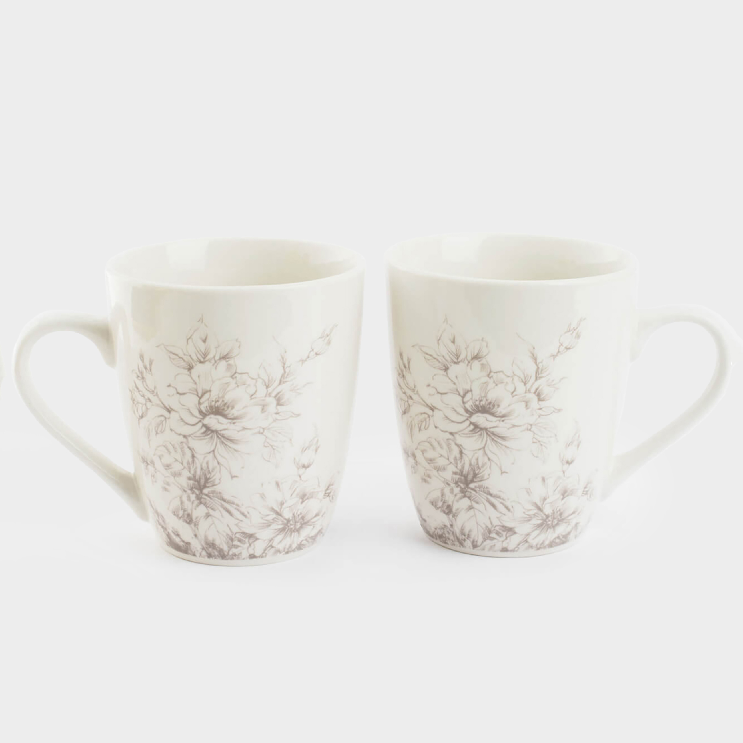 Mug, 350 ml, 2 pcs, porcelain P, white, Beige flowers, Maleo, image-0