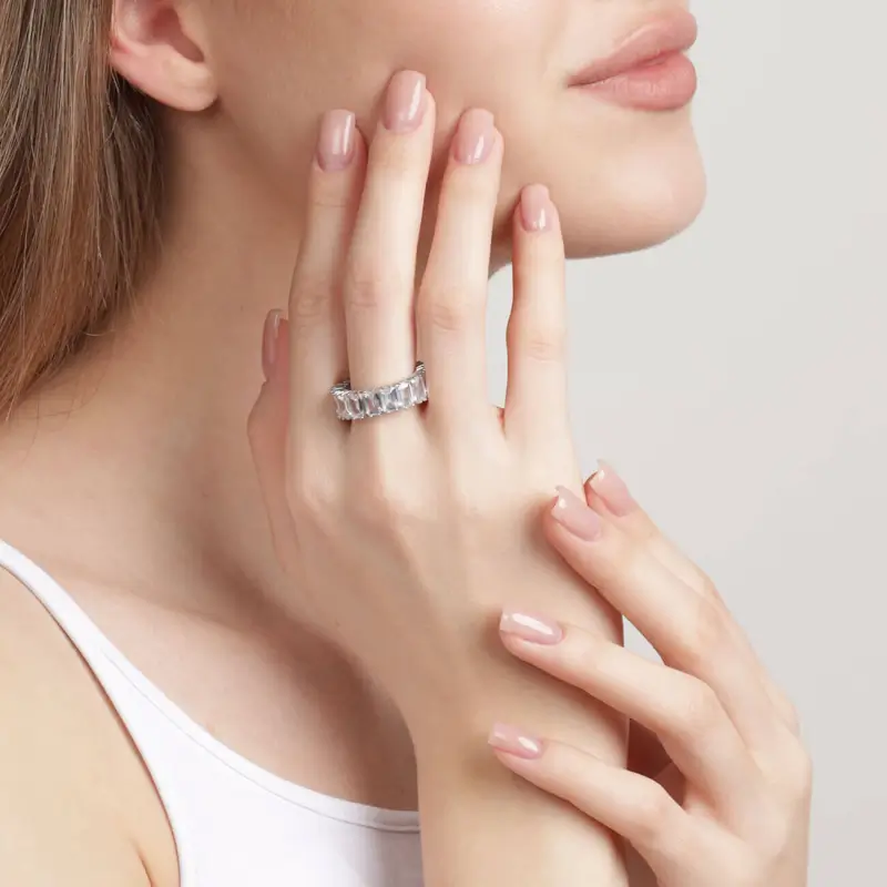 Ring, size S-M, single size, metal / glass, silver, Crystals, Jewelry crystal