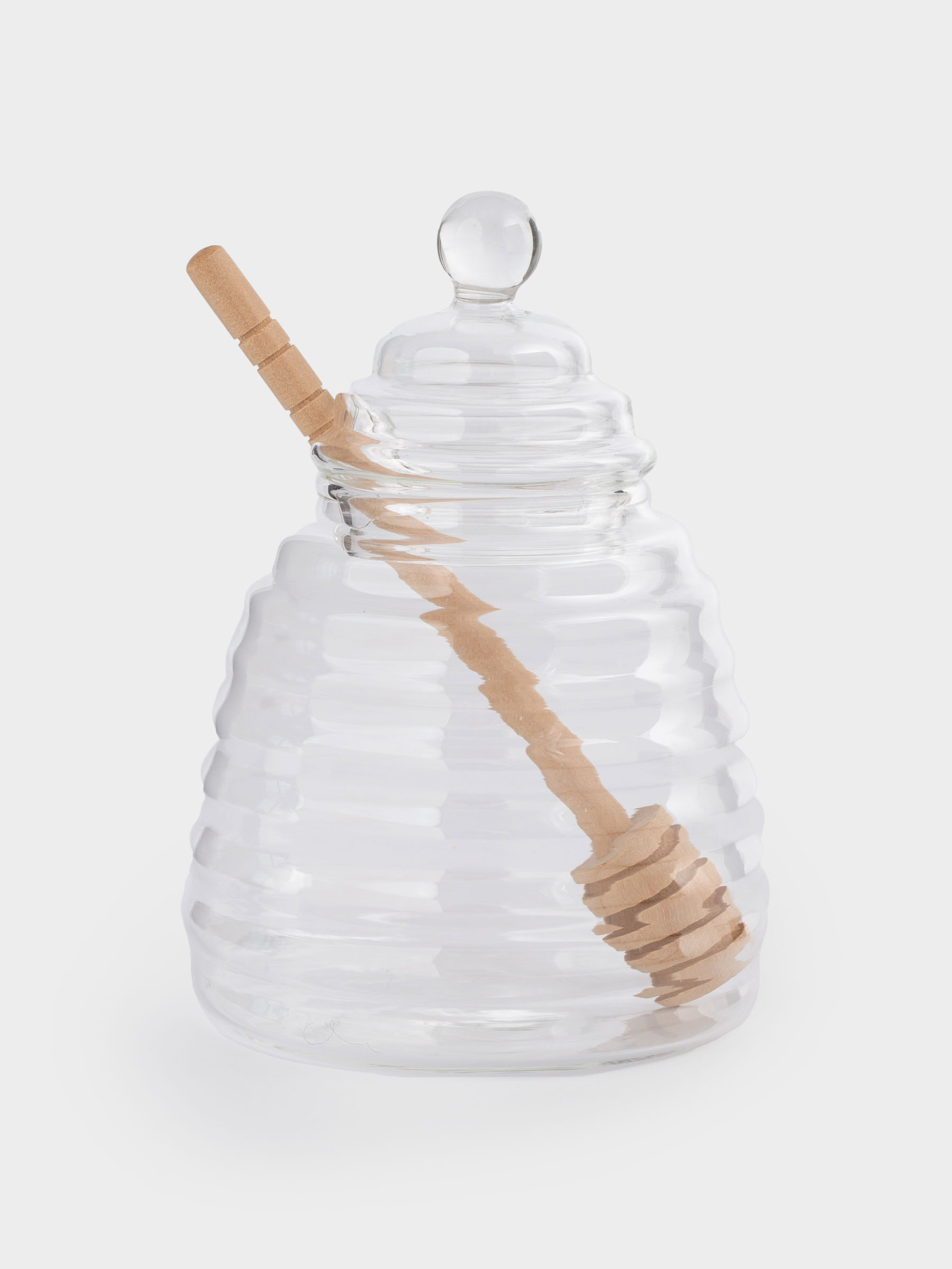 Honey jar, 470 ml, with spoon, Used glass / wood, Honey, image-1