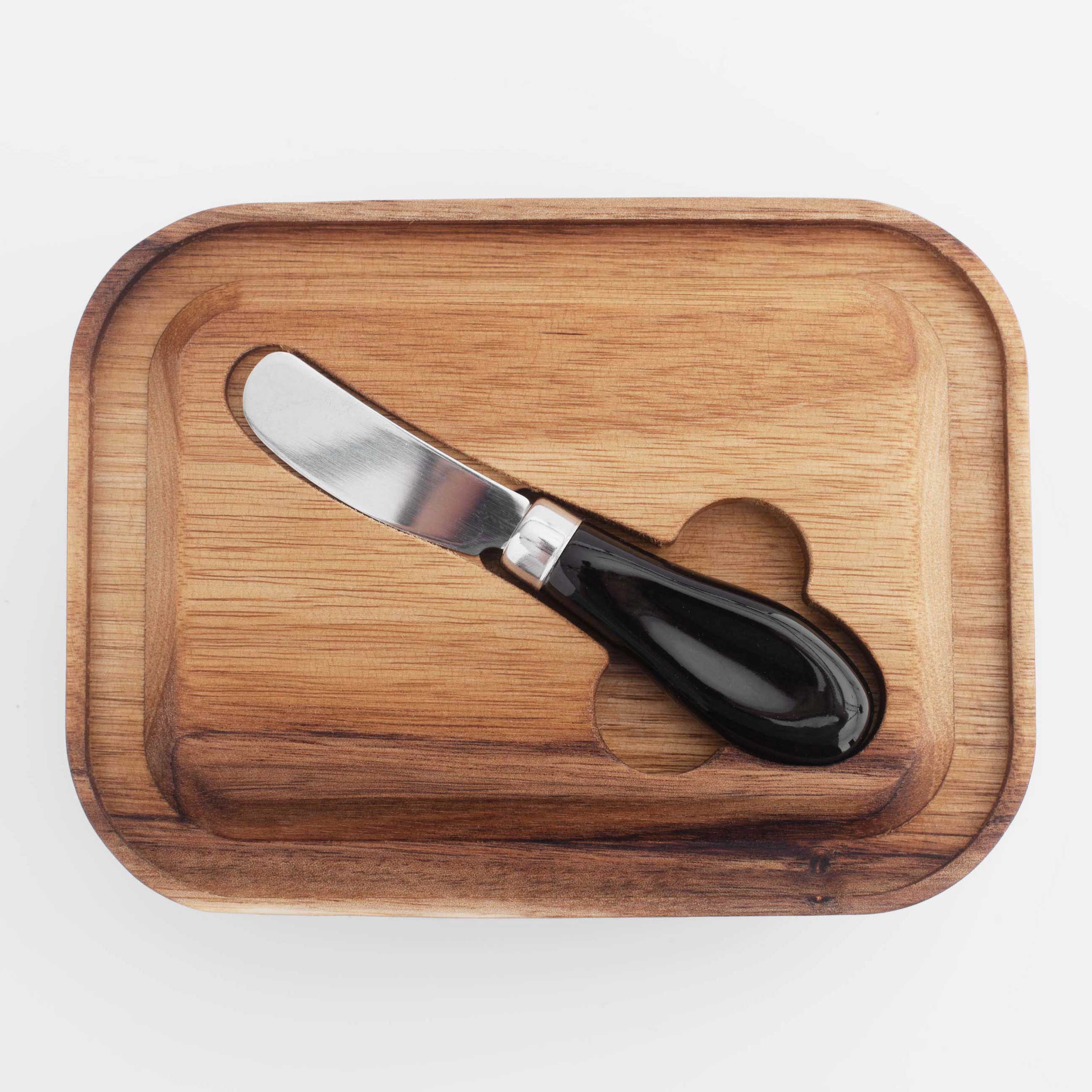 Butter dish, 18 cm, with knife, wood/glass / steel, rectangular, Noble tree