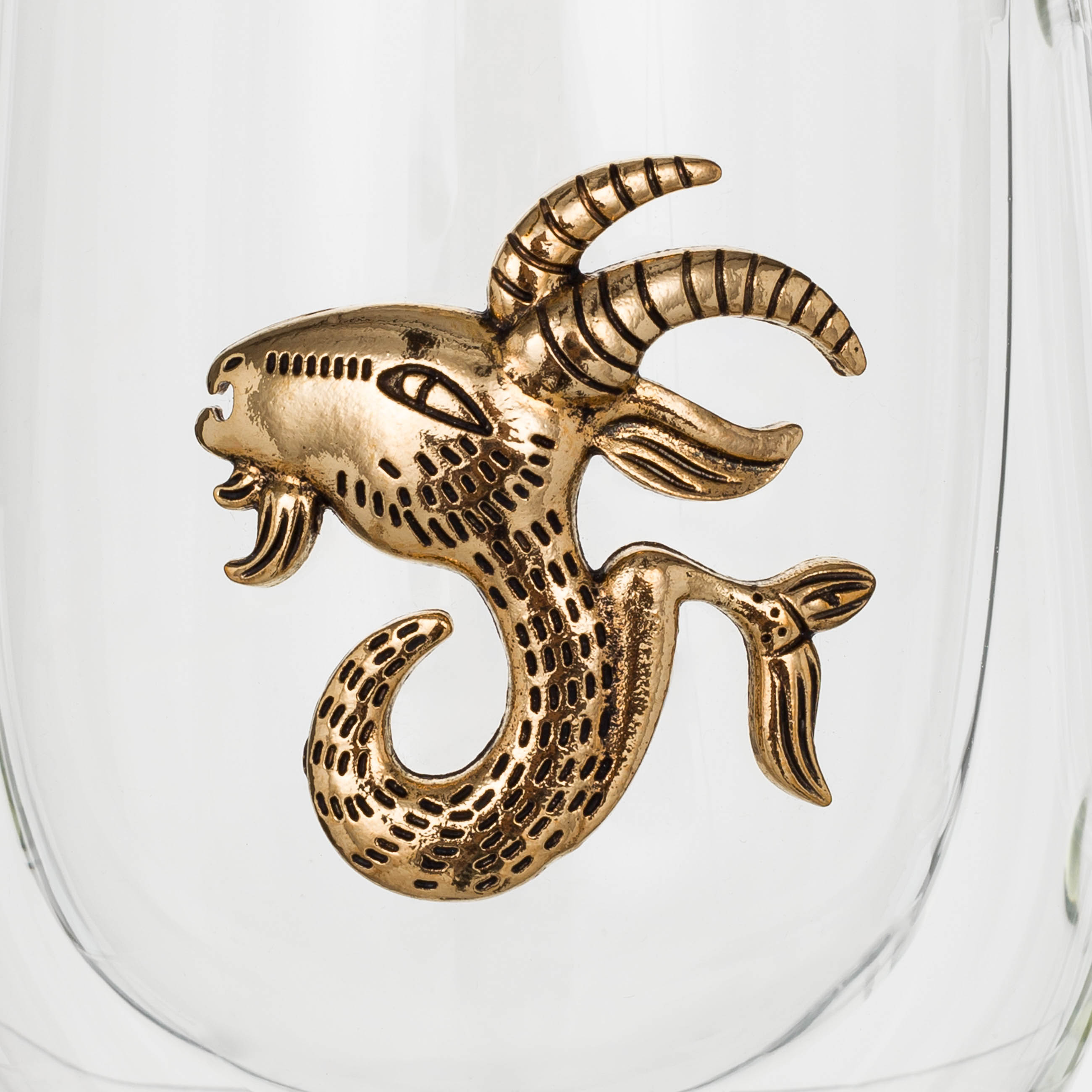 Mug, 350 ml, glass B / metal, golden, Capricorn, Air zodiac, image-4