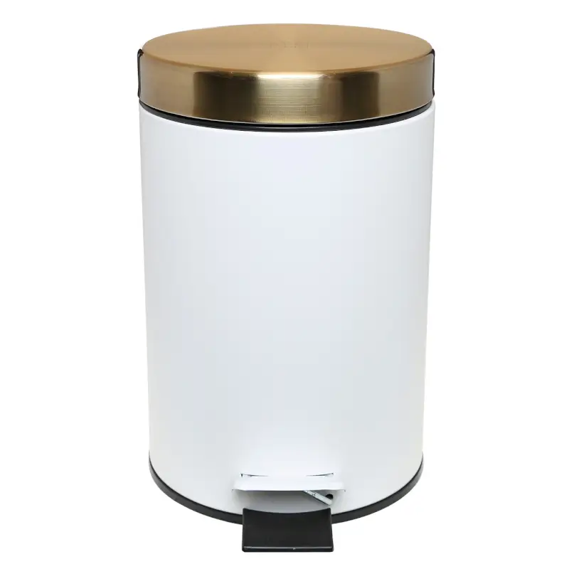 Trash can, 3 L, with pedal, metal, white and gold, Freya ,image-0