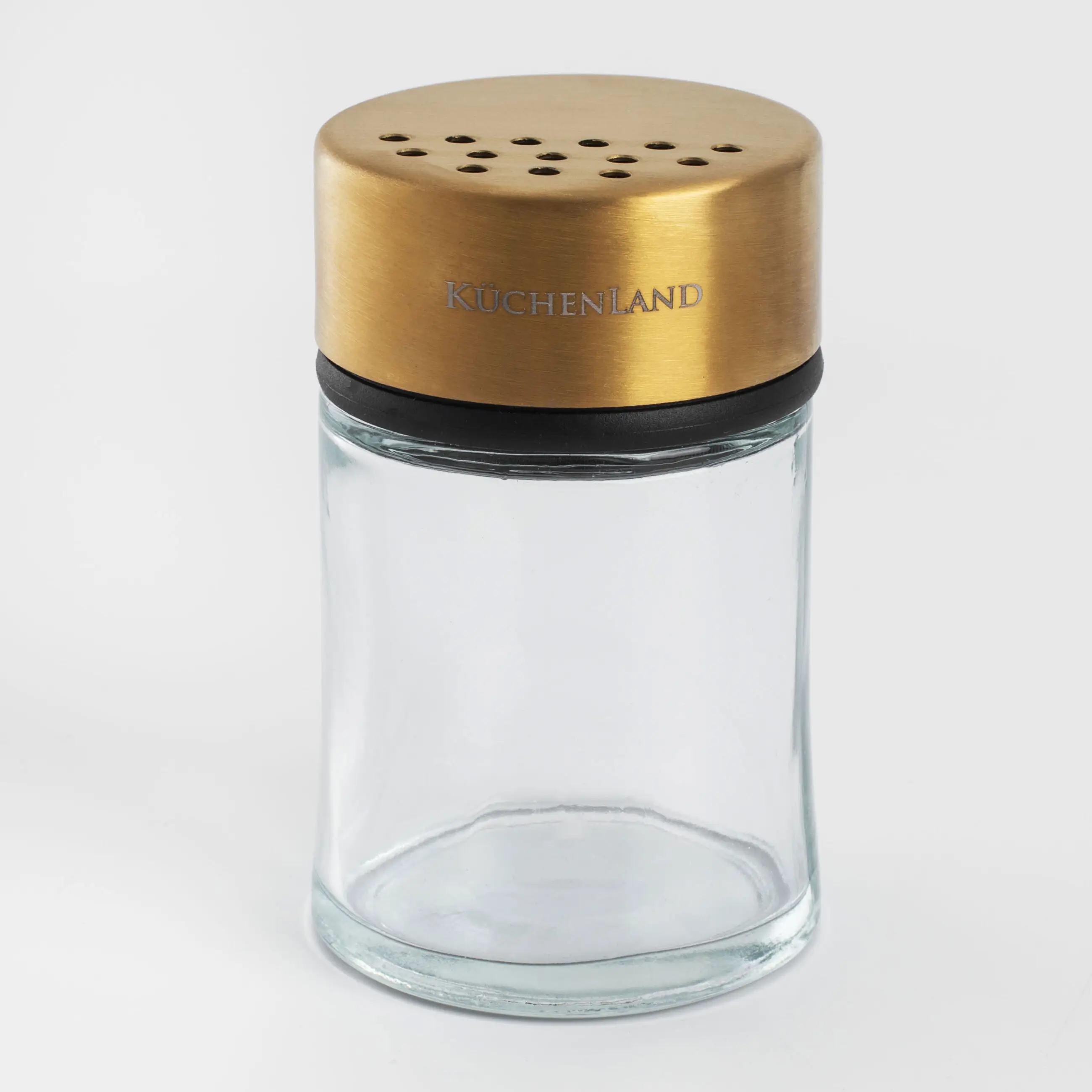Spice container, 9 cm, with large holes, glass / steel, golden, Classic gold, image-0