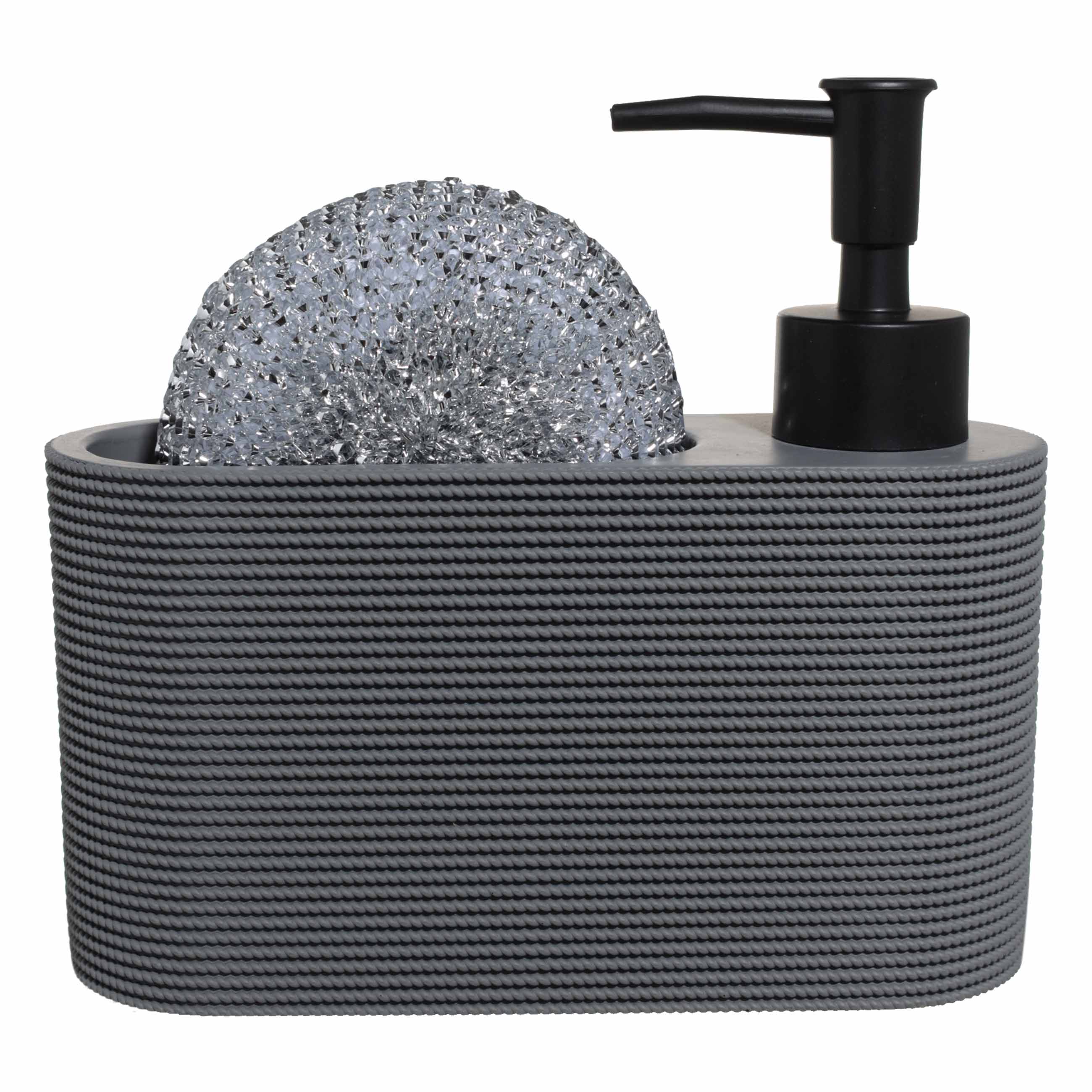 Detergent dispenser, 250 ml, organizer, with sponge, polyresin / plastic, Grey, Grey steel