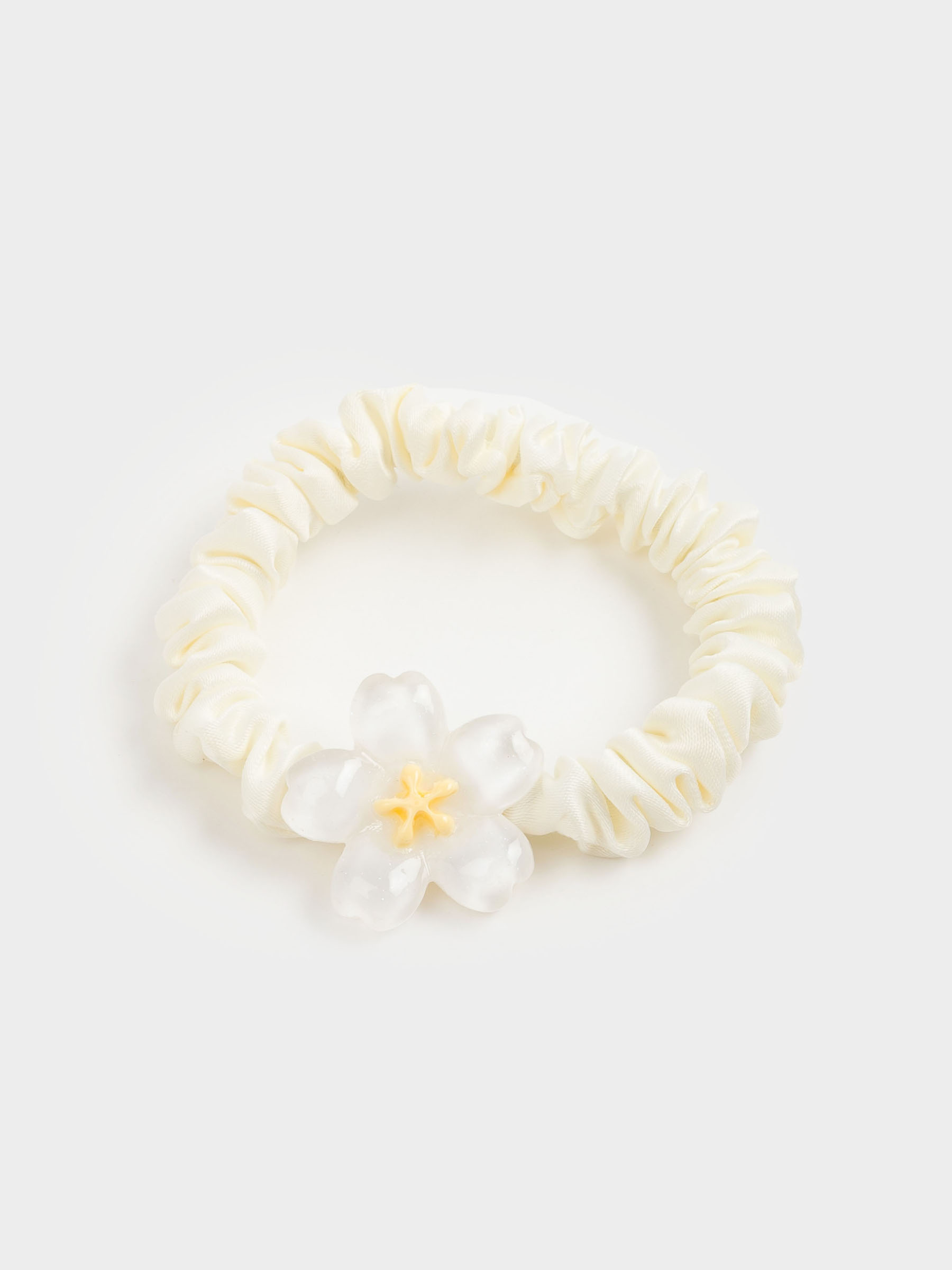 Elastic band for hair, 8 cm, satin/plastic, Milk, Flower, Silk, image-2