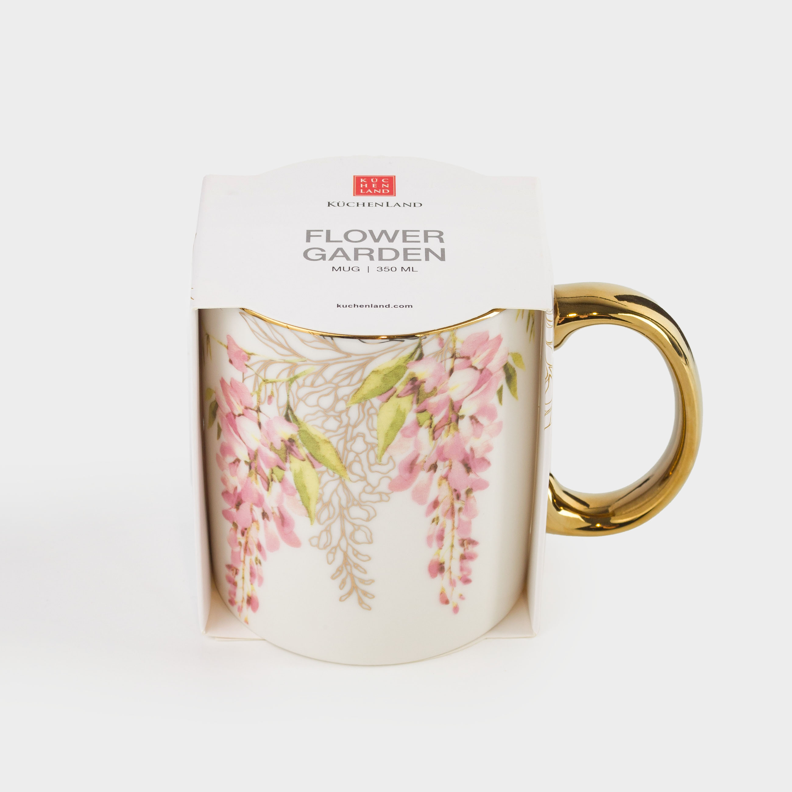 Mug, 350 ml, porcelain N, white-gold, Wisteria, Flower garden, image-4