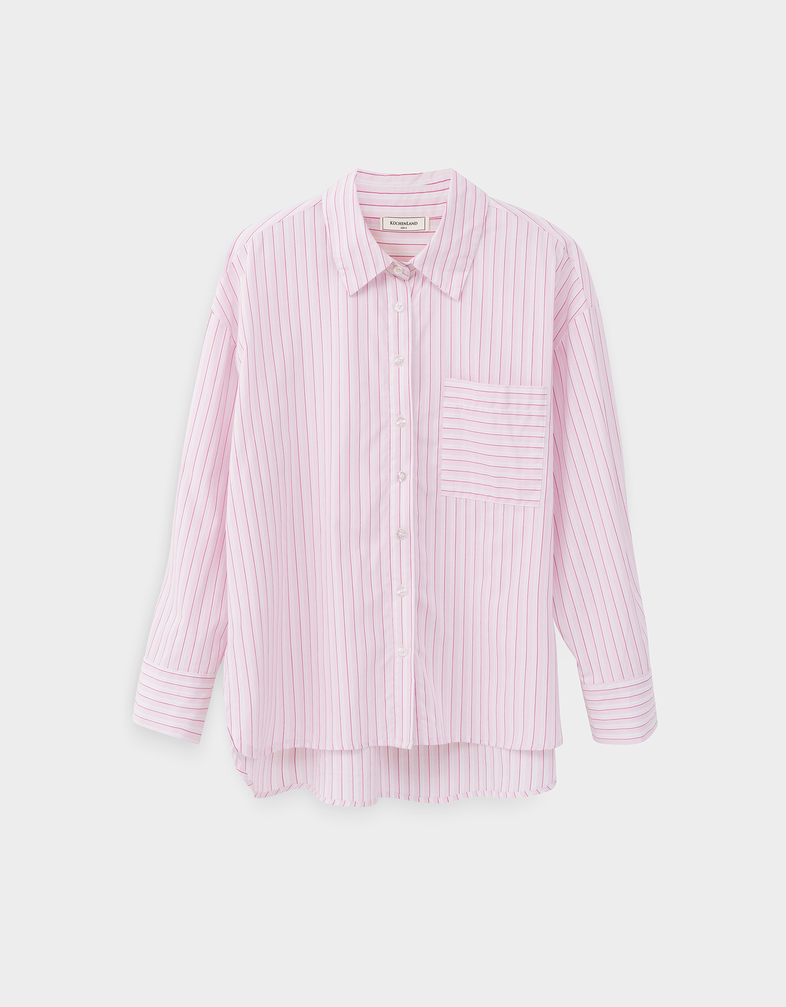 Women's shirt, homewear, size L, with long sleeves, cotton, pink and white, Stripe, Sheria, image-8