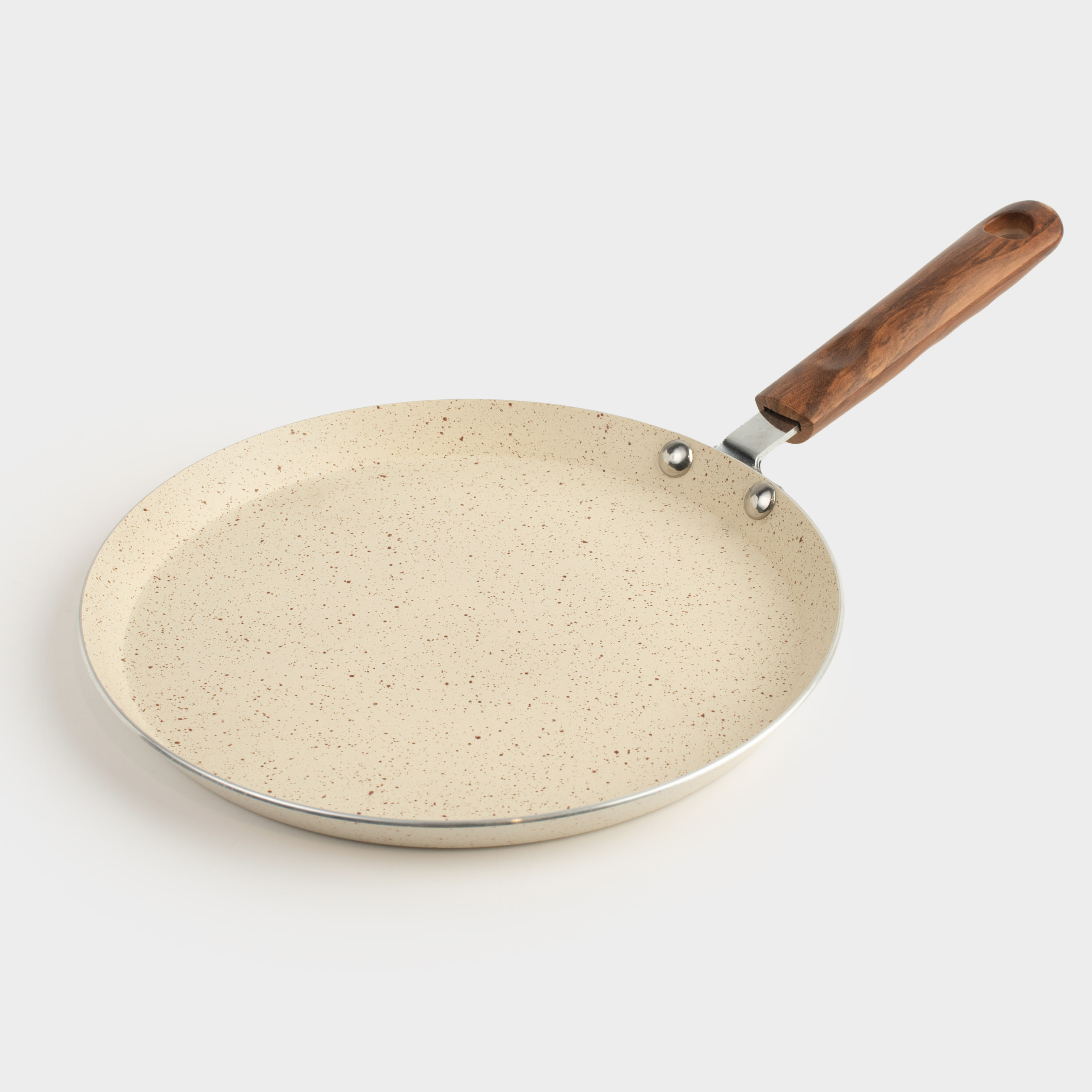 Pancake pan, 22 cm, coated, with spatula, metal / wood, cream, Crepe