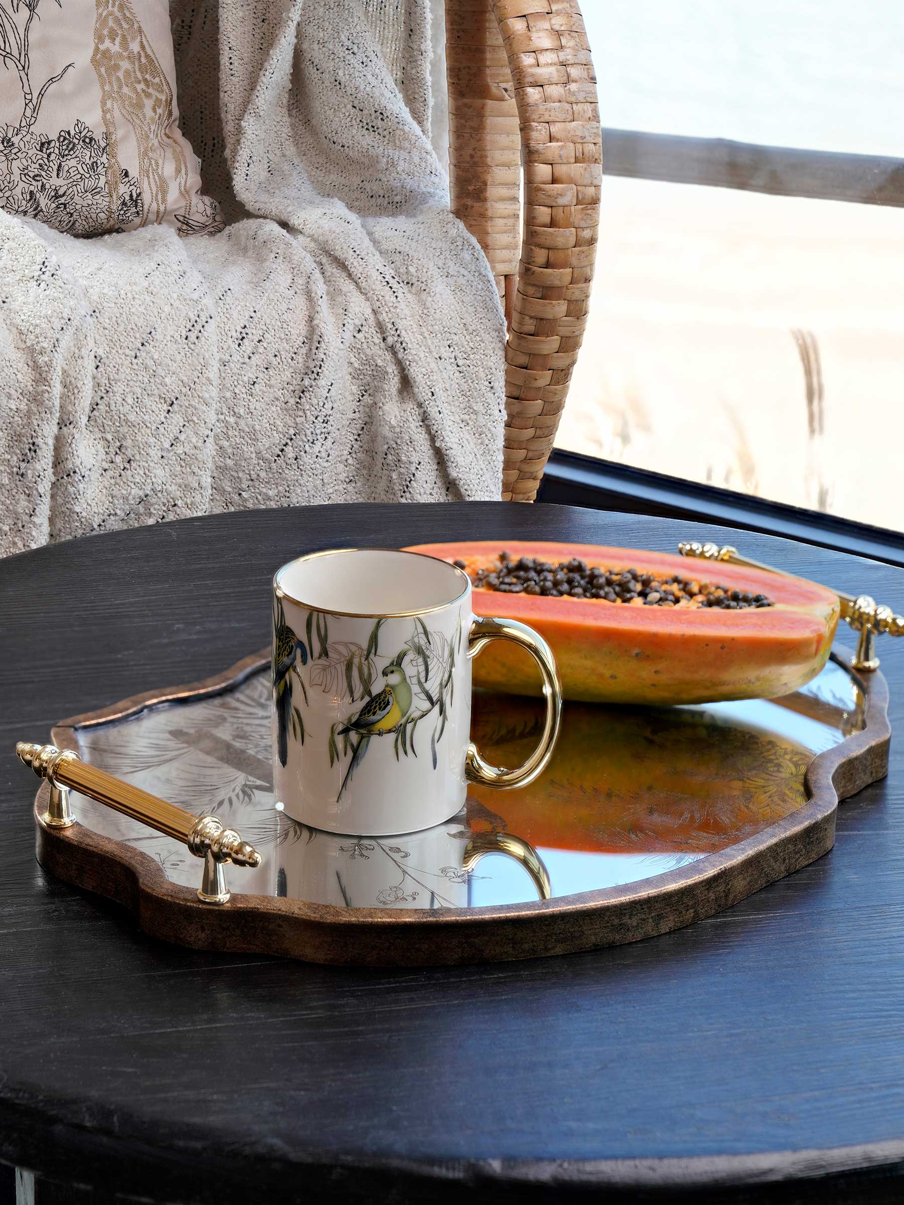 Tray, 42x31 cm, with handles, plastic / glass, shaped, mirror, Rainforest, Tropical, image-7