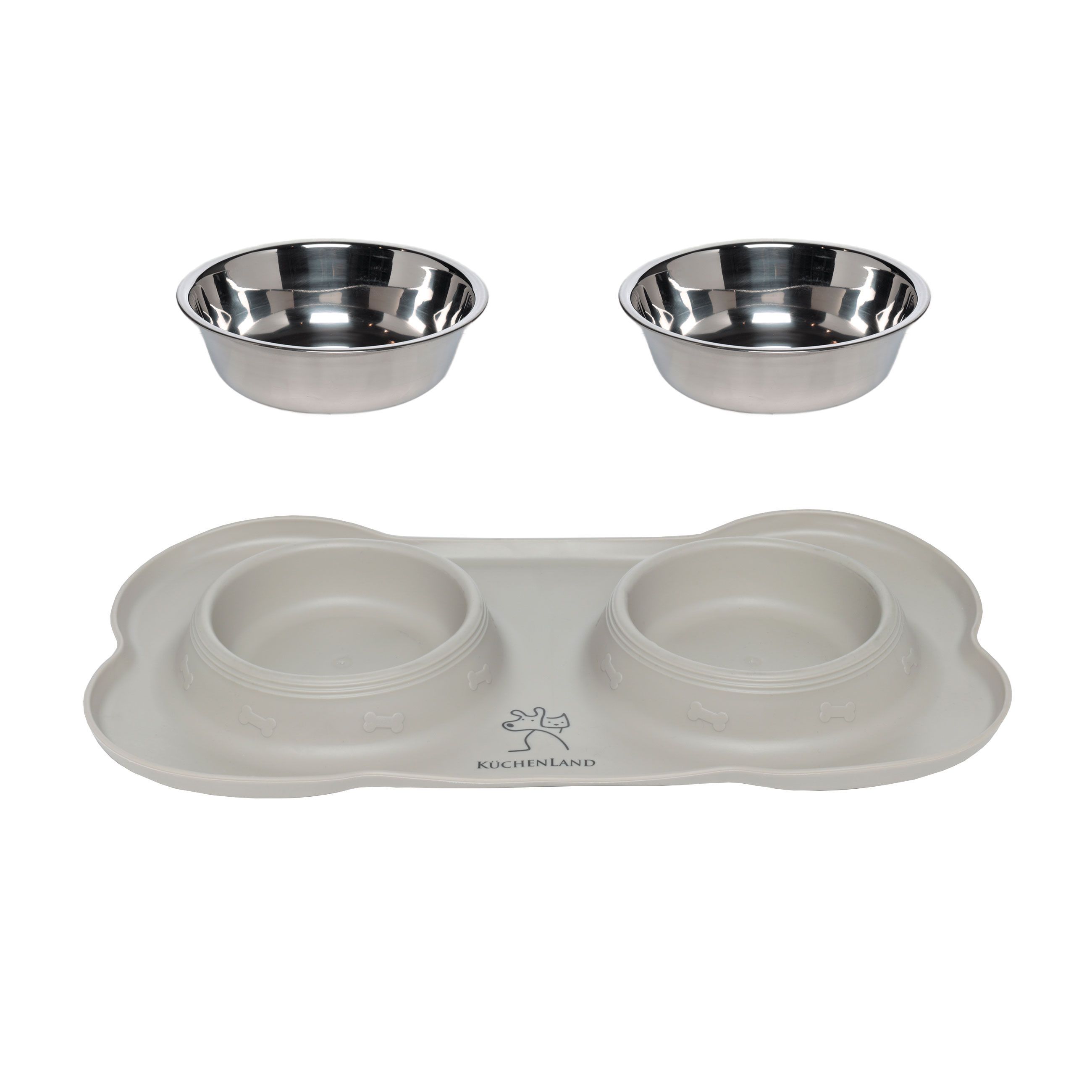 Pet bowl, 36x21 cm, 175 ml, double, on stand, steel / rubber, grey, Favorite pet, image-1