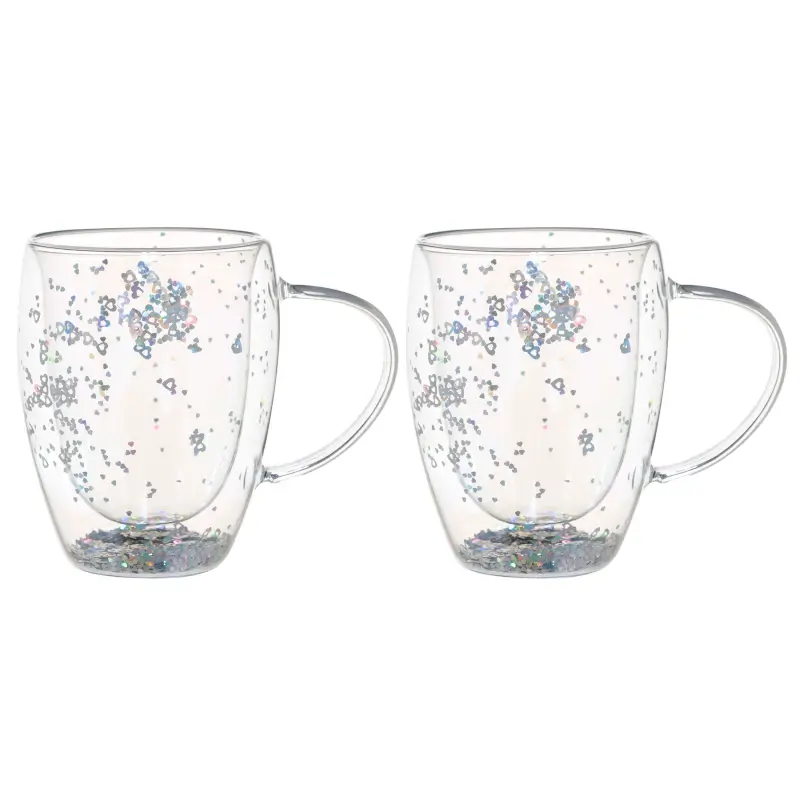 Mug, 330 ml, 2 pcs, B glass, mother of pearl, with silver hearts, Air sparkly ,image-0