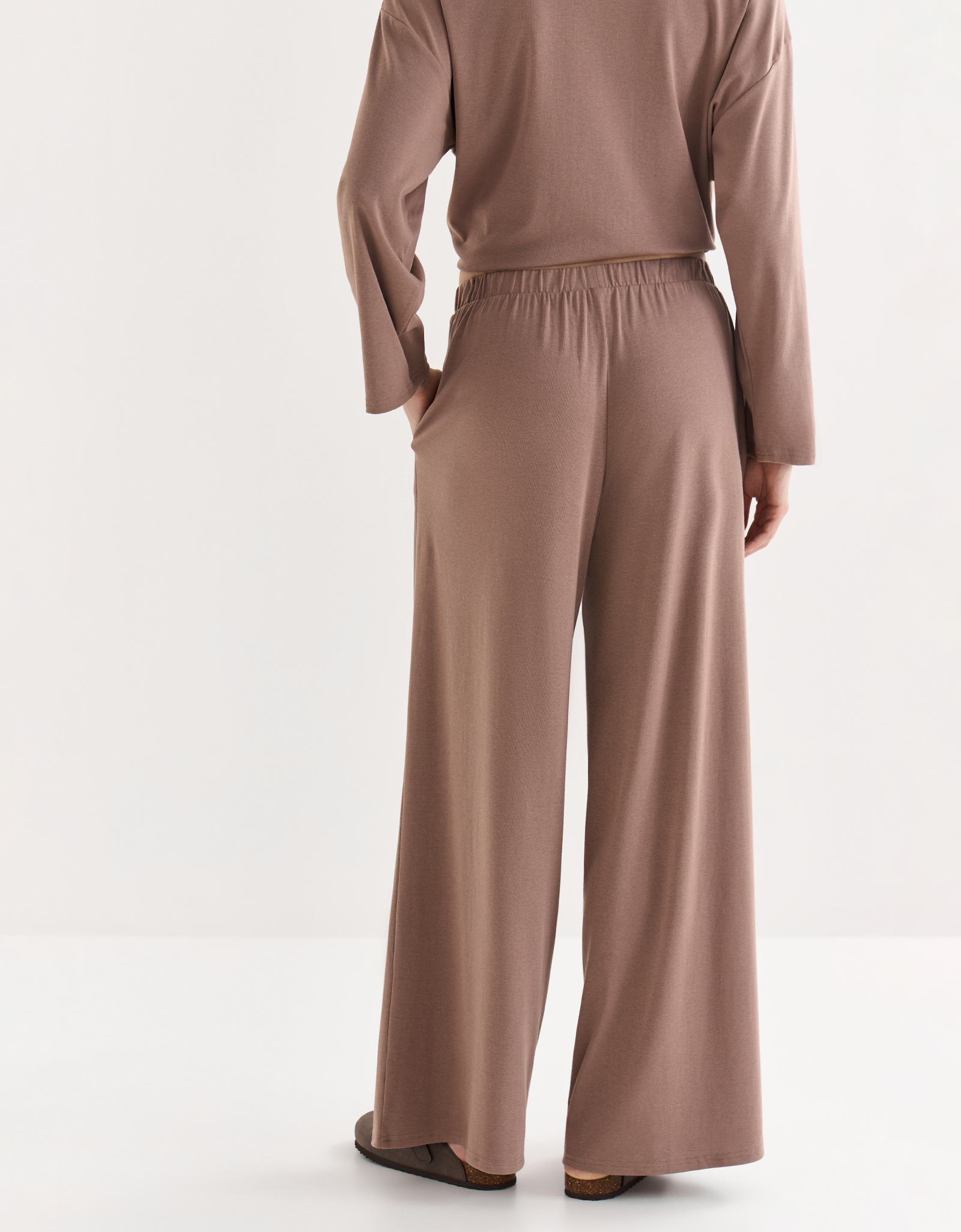 Women's trousers, homewear, size S, cotton / viscose/spandex, beige melange, Wiana, image-4