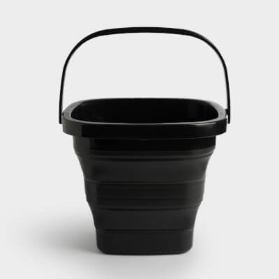 Folding bucket, 5 l, plastic/rubber, square, black, Foldaway black