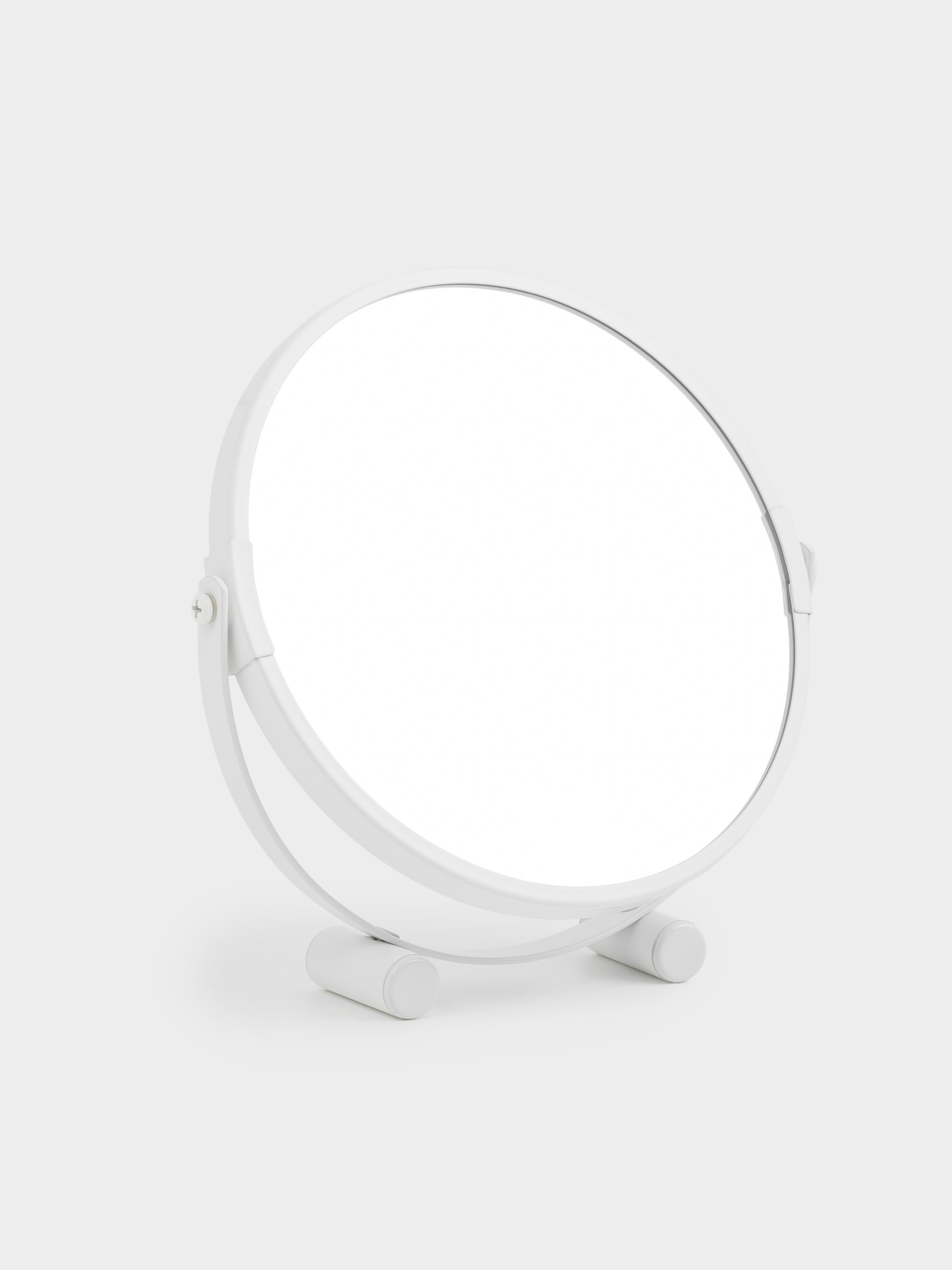 Table mirror, 19x18/15 cm, double-sided, metal, round, white, Vesta, image-0