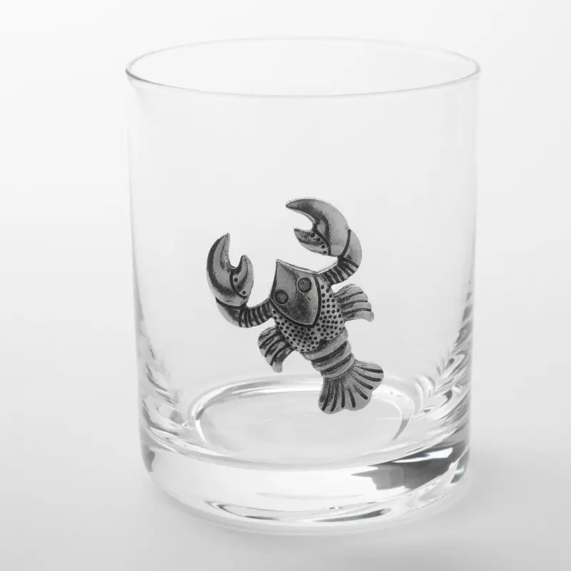 Whiskey glass, 10 cm, 340 ml, glass / metal, silver, Cancer, Zodiac ,image-0