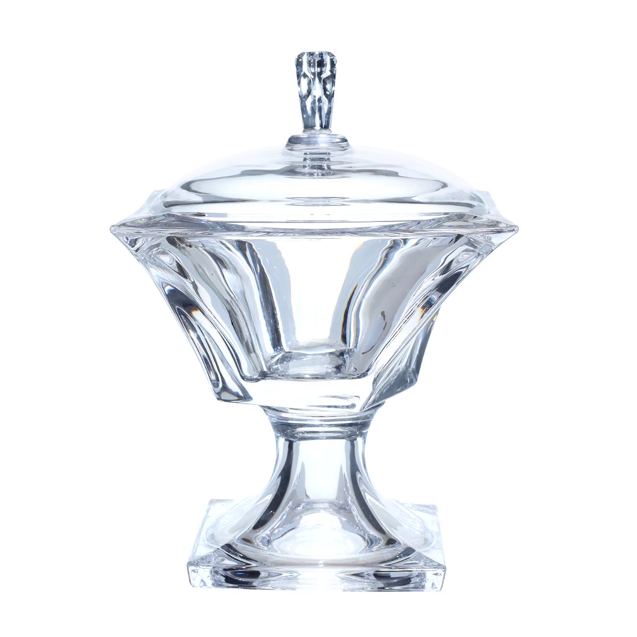Candy bowl, 25x18 cm, 740 ml, on a leg, with lid, glass, square, Tulip light, image-0