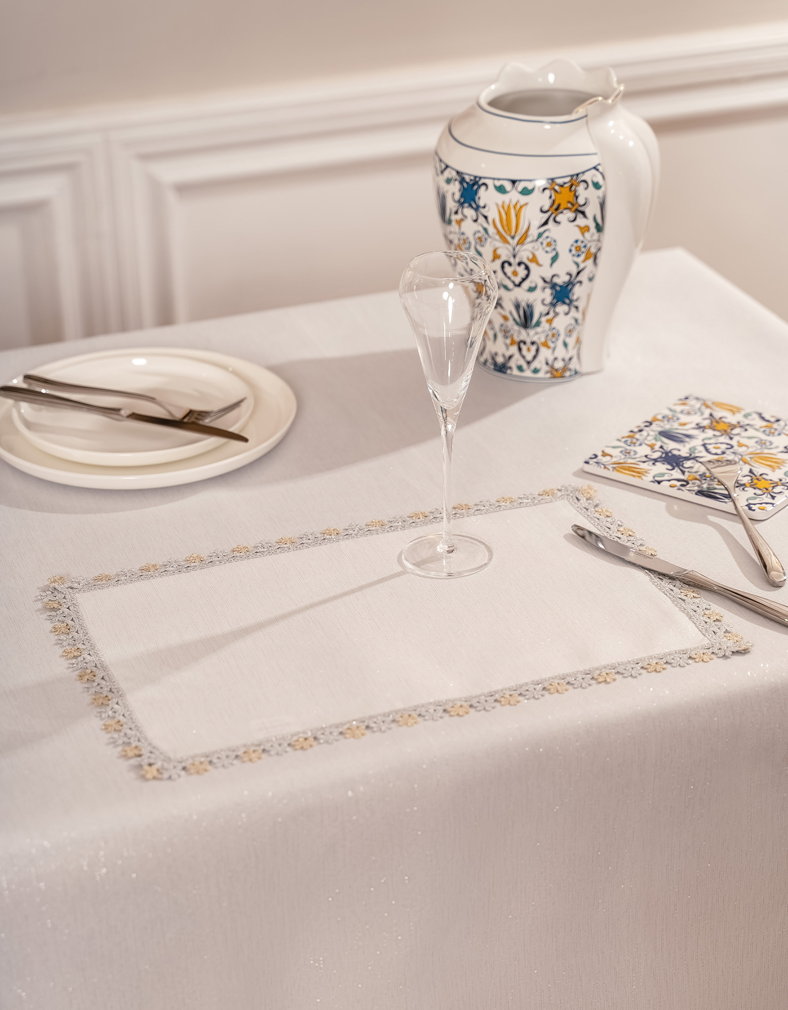 Placemat, 30x45 cm, polyester, rectangular, white, Floral lace, Flower lace, image-4