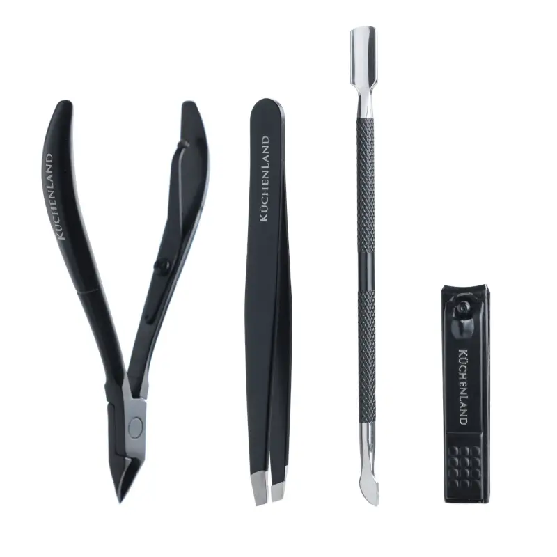 Manicure set, 4 items, steel, black, Manicure black ,image-0