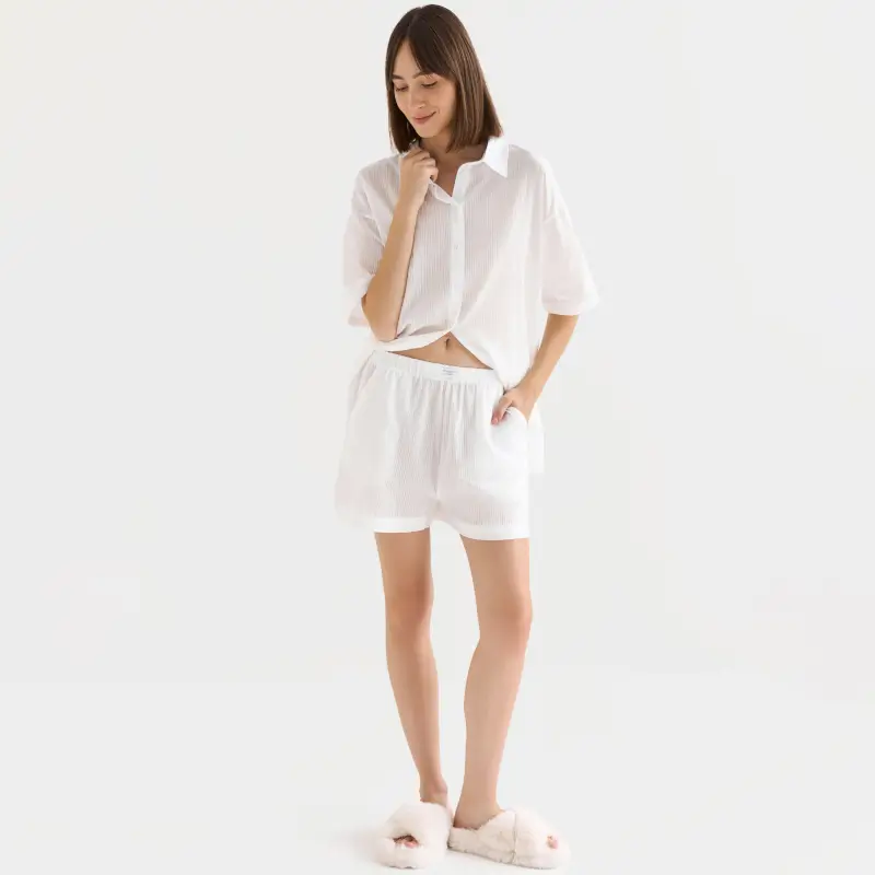 Women's shorts, homewear, size L, cotton, white, Stripes, Leticia ,image-0