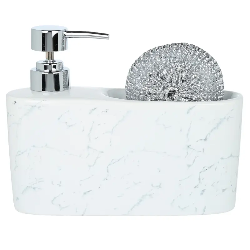 Detergent dispenser, 628 ml, organizer, with sponge, ceramic, White, Maniera ,image-0