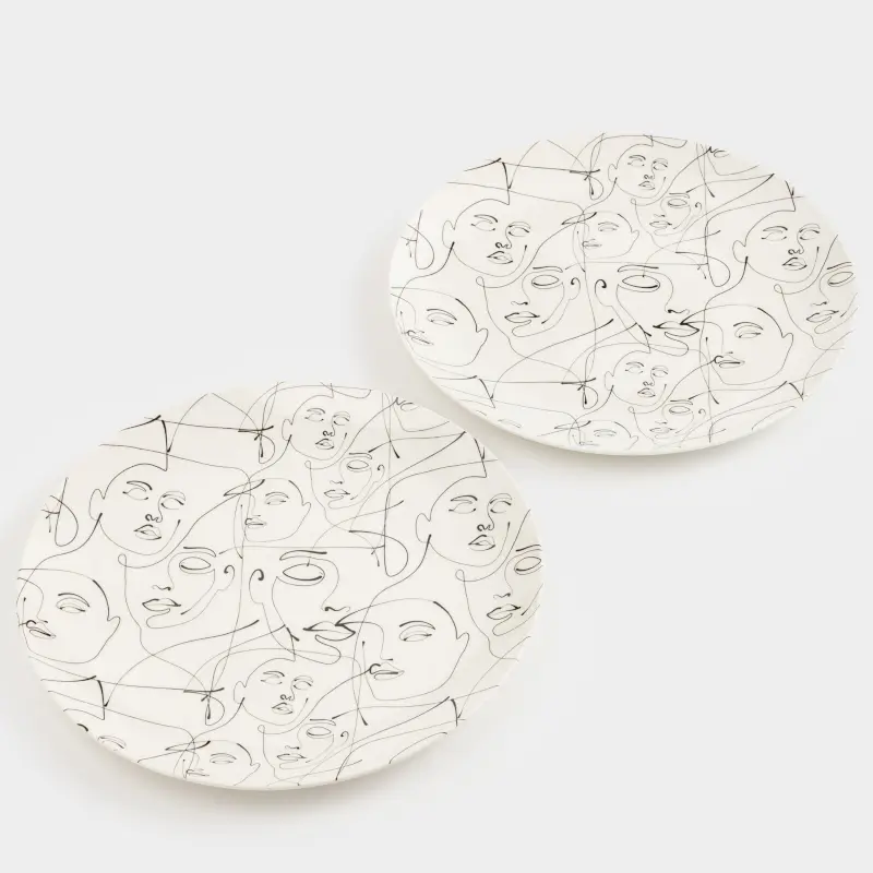 Dinner plate, 27 cm, 2 pcs, porcelain N, milk, Abstract faces, Face ,image-0