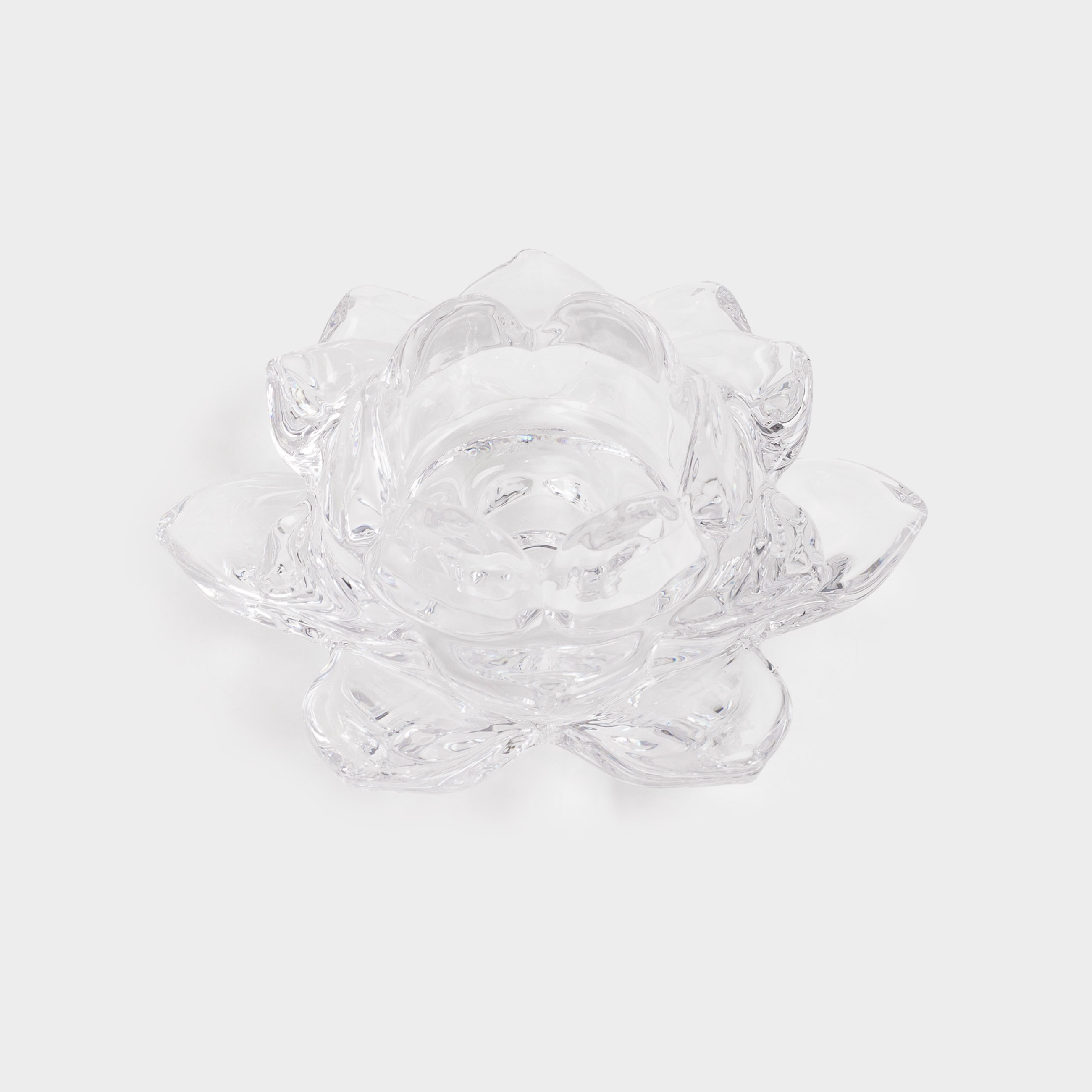 Candlestick, 12 cm, for tea / thin candle, glass, Lotus, Lotus