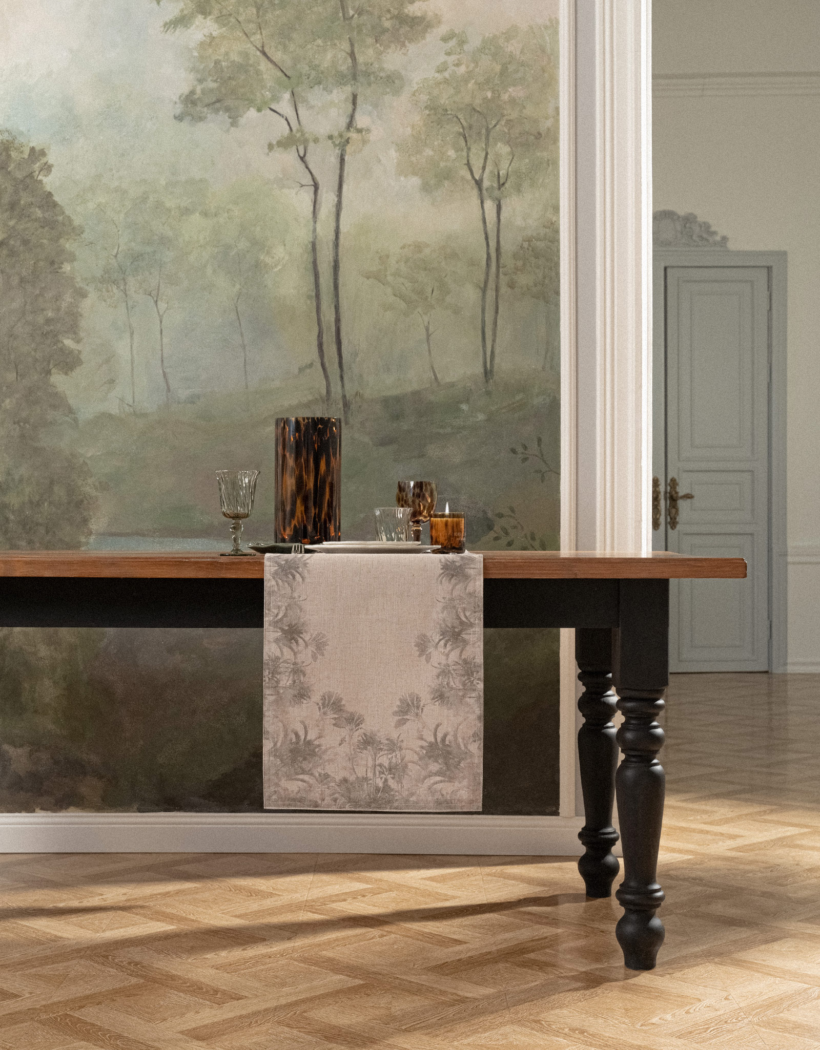 Table runner, 40x160 cm, polyester / linen, sand, Jungle, Tropical wildlife, image-2