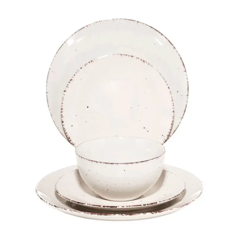 Dining set, 6 pers., 18 pr., ceramic, beige, speckled, Speckled