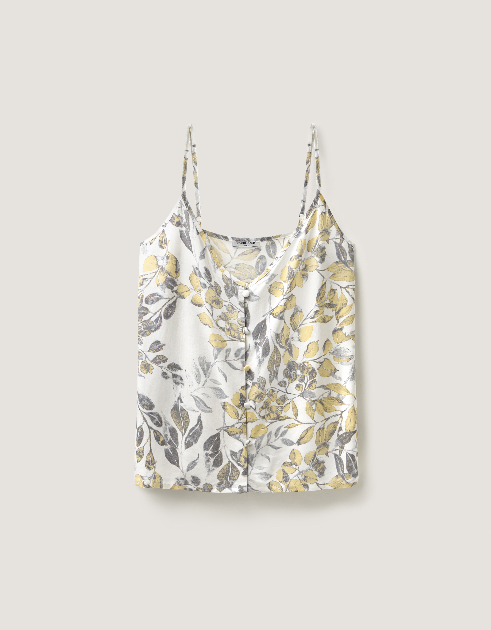 Women's top, homewear, size L, buttons, viscose, white and yellow, Leaves, Leksi, image-7